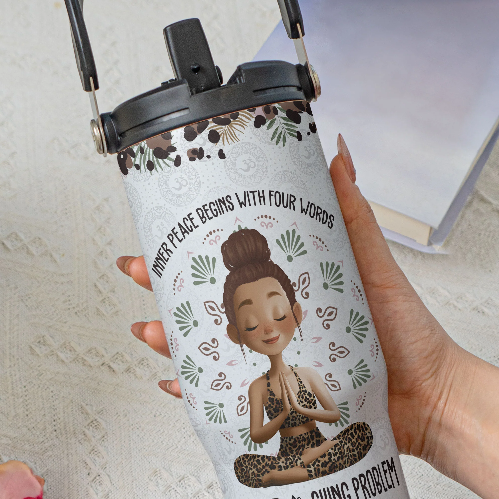 Inner Peace Begins With Four Words - Personalized 30oz Tumbler With Handle - Image 3