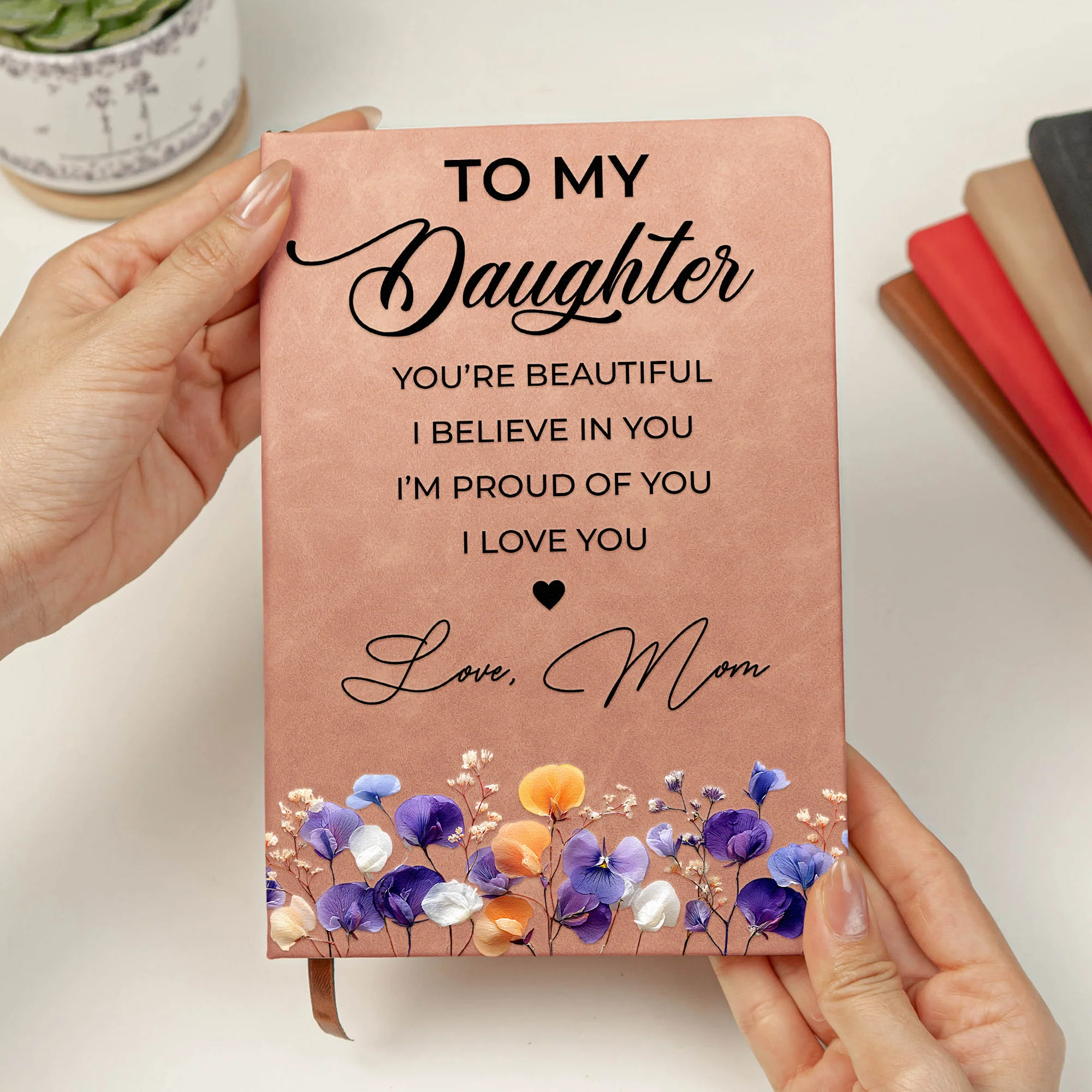 Inspirational Gift For Her Faux Pressed Birth Flower - Personalized Leather Journal - Image 4
