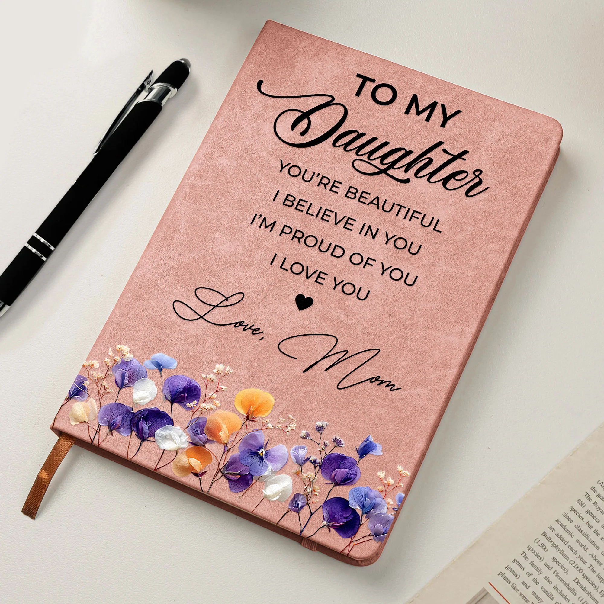 Inspirational Gift For Her Faux Pressed Birth Flower - Personalized Leather Journal - Image 6