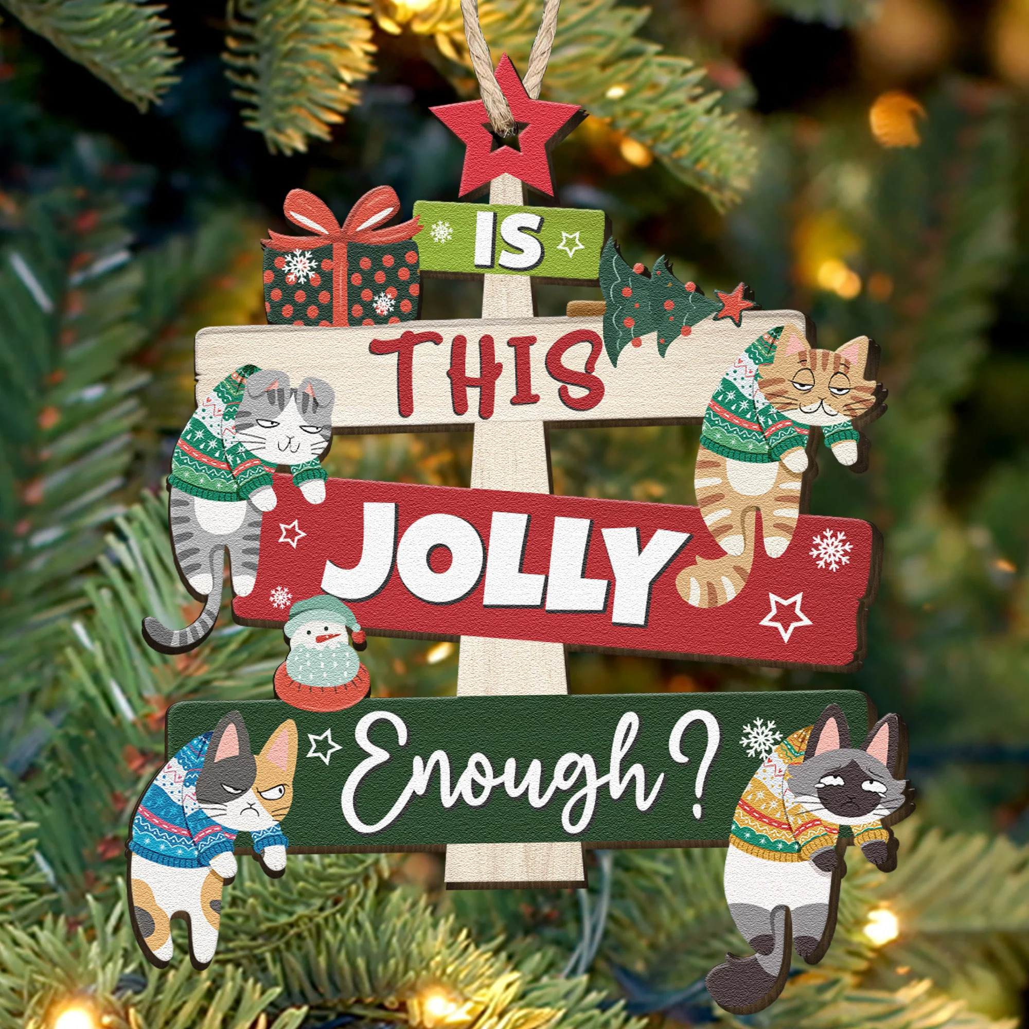 Is This Jolly Enough? Christmas Gift For Cat Lovers - Personalized Wooden Ornament - Image 3