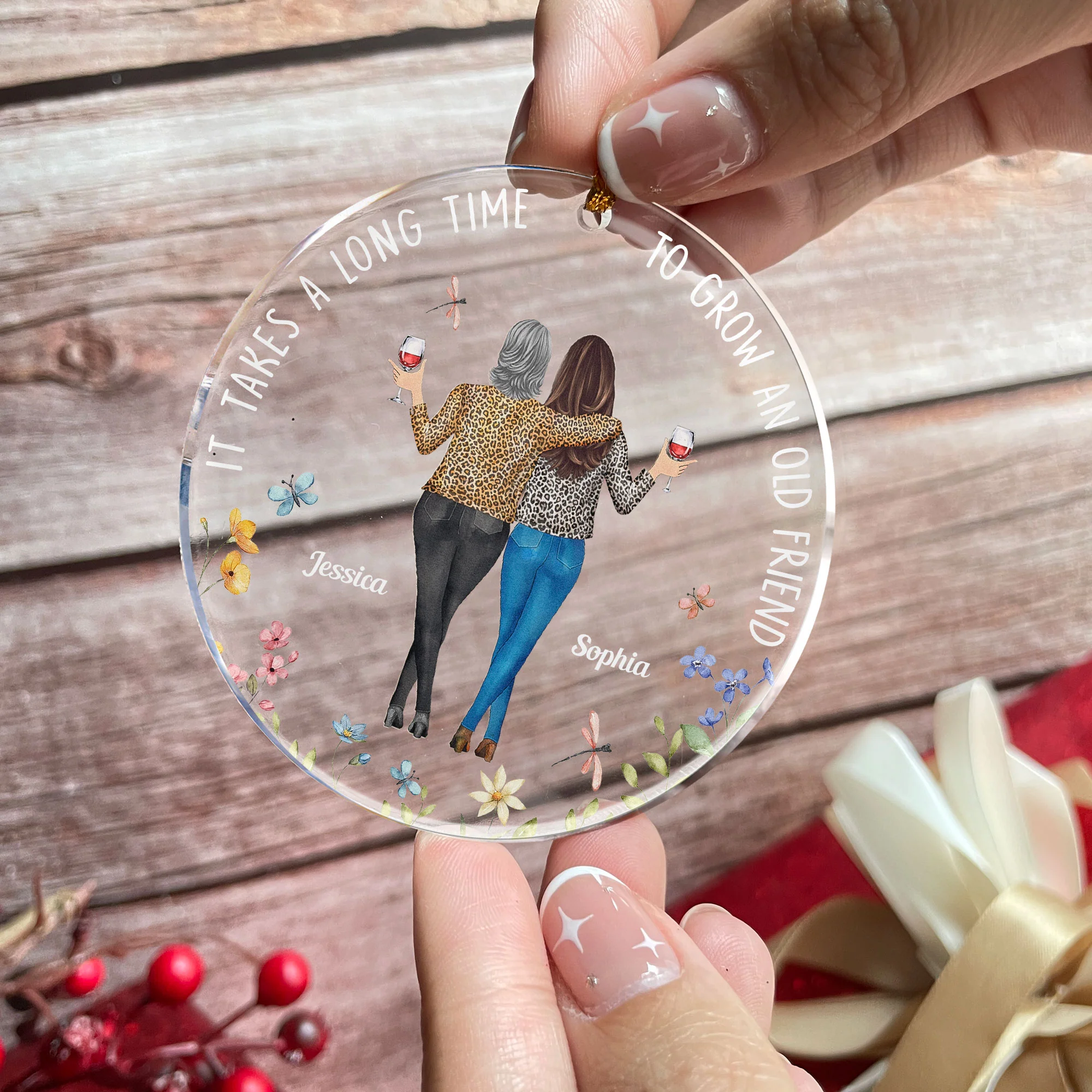 It Takes A Long Time Friends Leopard - Personalized Acrylic Ornament - Gift For Friend - Image 2