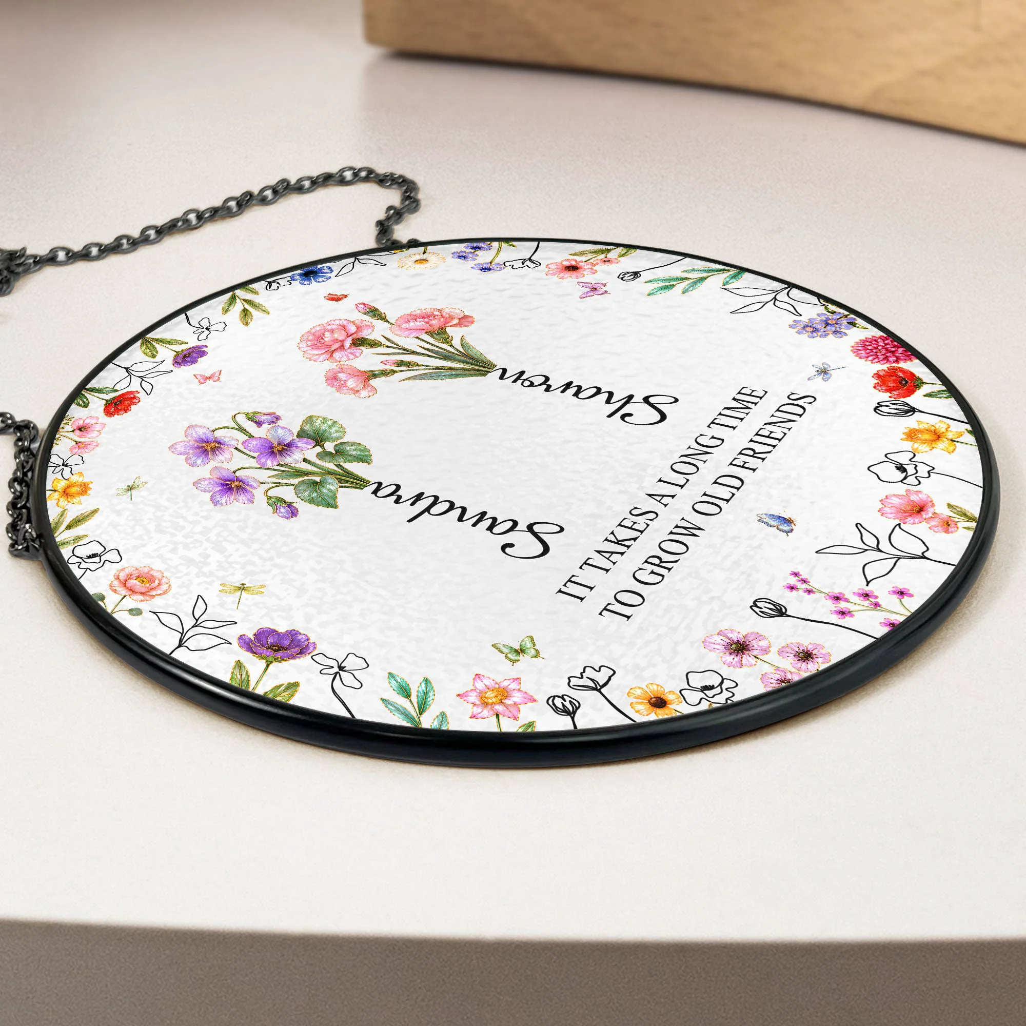 It Takes A Long Time To Grow An Old Friend, Bestie - Personalized Window Hanging Suncatcher - Image 3