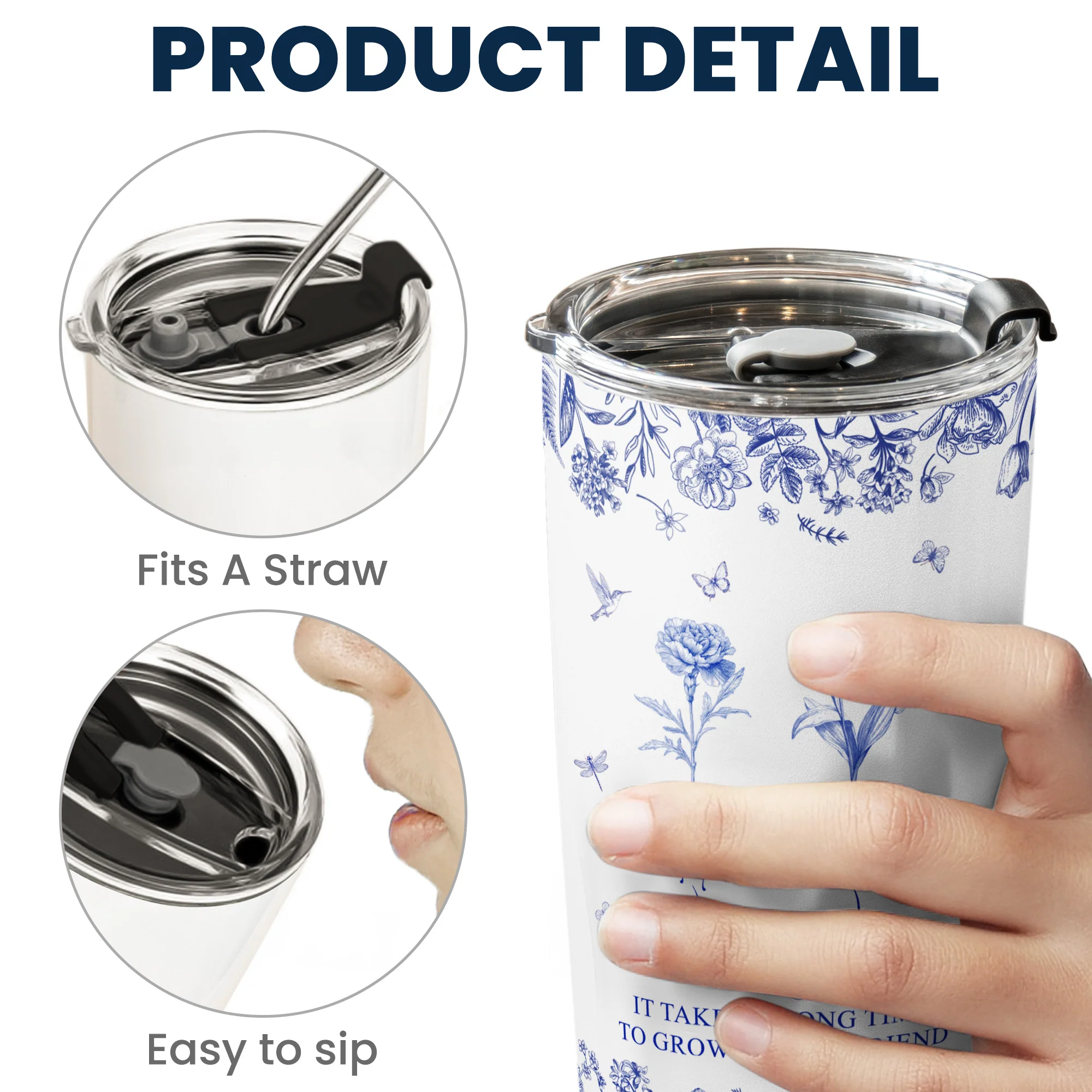 It Takes A Long Time To Grow An Old Friend Custom Birth Flower Toile De Jouy - Personalized Tumbler Cup - Gift For Friend - Image 4