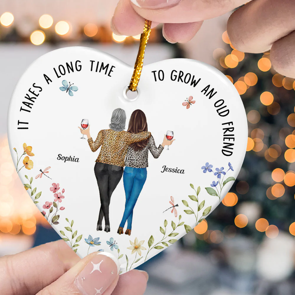 It Takes A Long Time To Grow An Old Friend New - Personalized Ceramic Ornament - Image 2