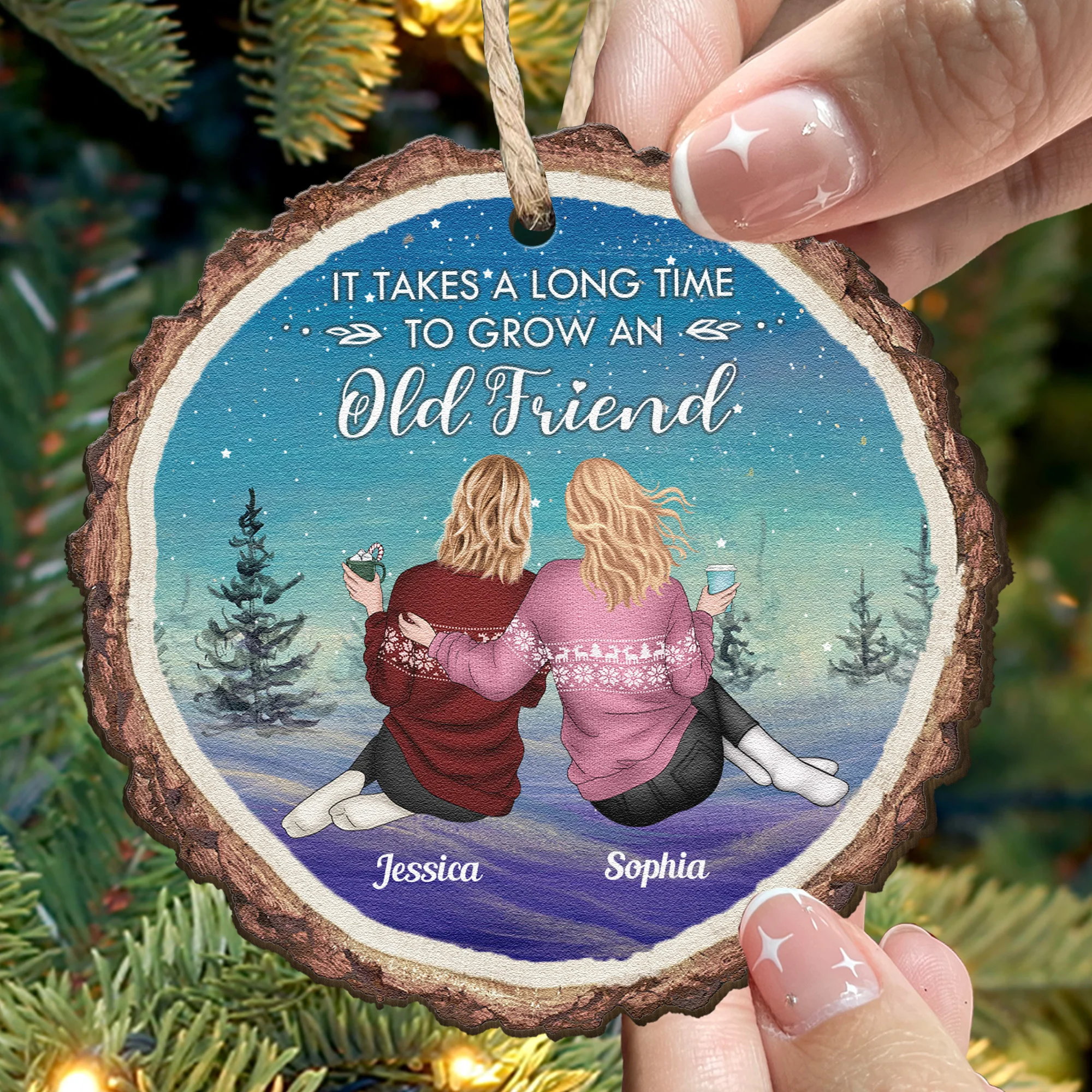 It Takes A Long Time To Grow An Old Friend New - Personalized Wooden Ornament - Image 2