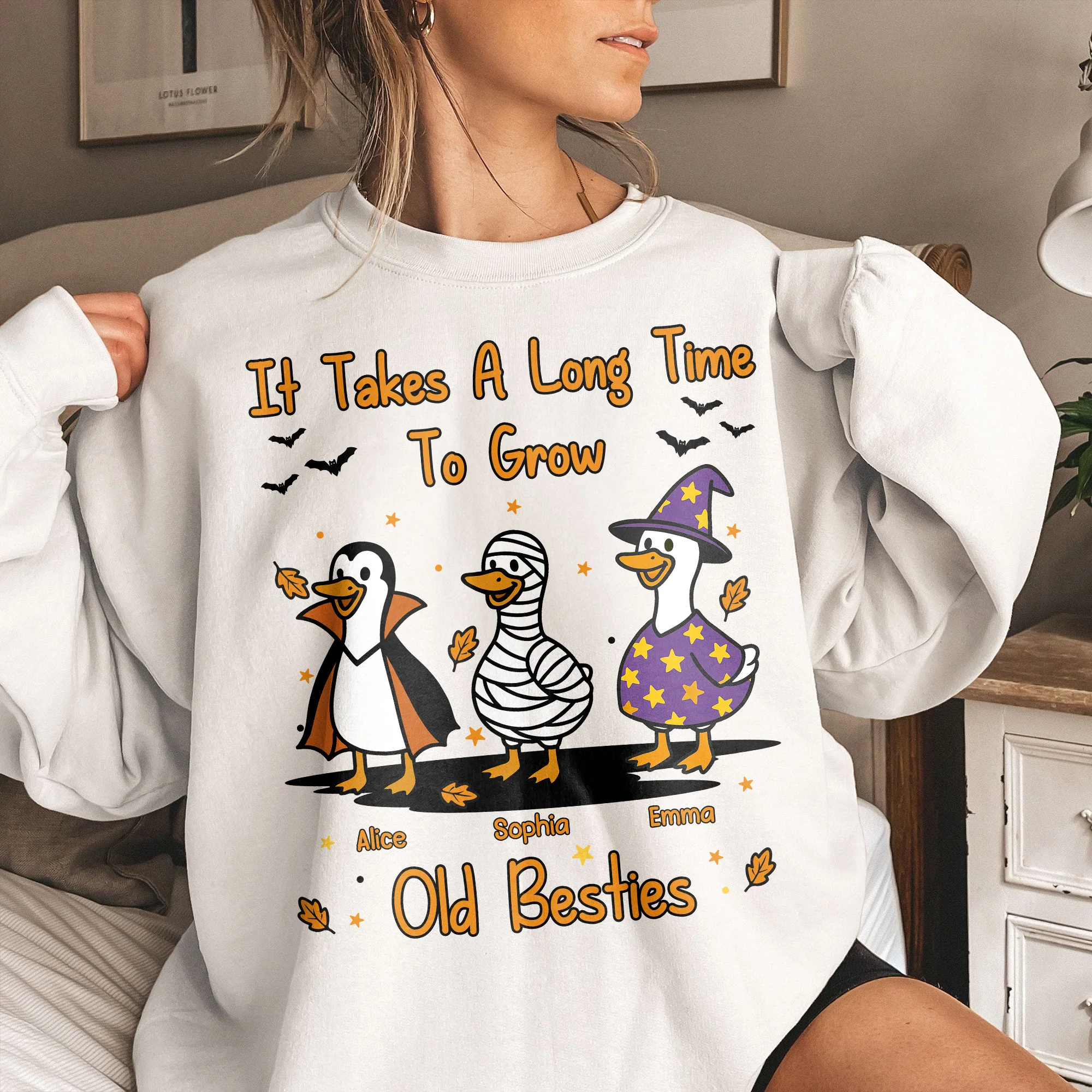 It Takes A Long Time To Grow Old Friends, Besties Halloween Goose - Personalized Shirt - Image 5