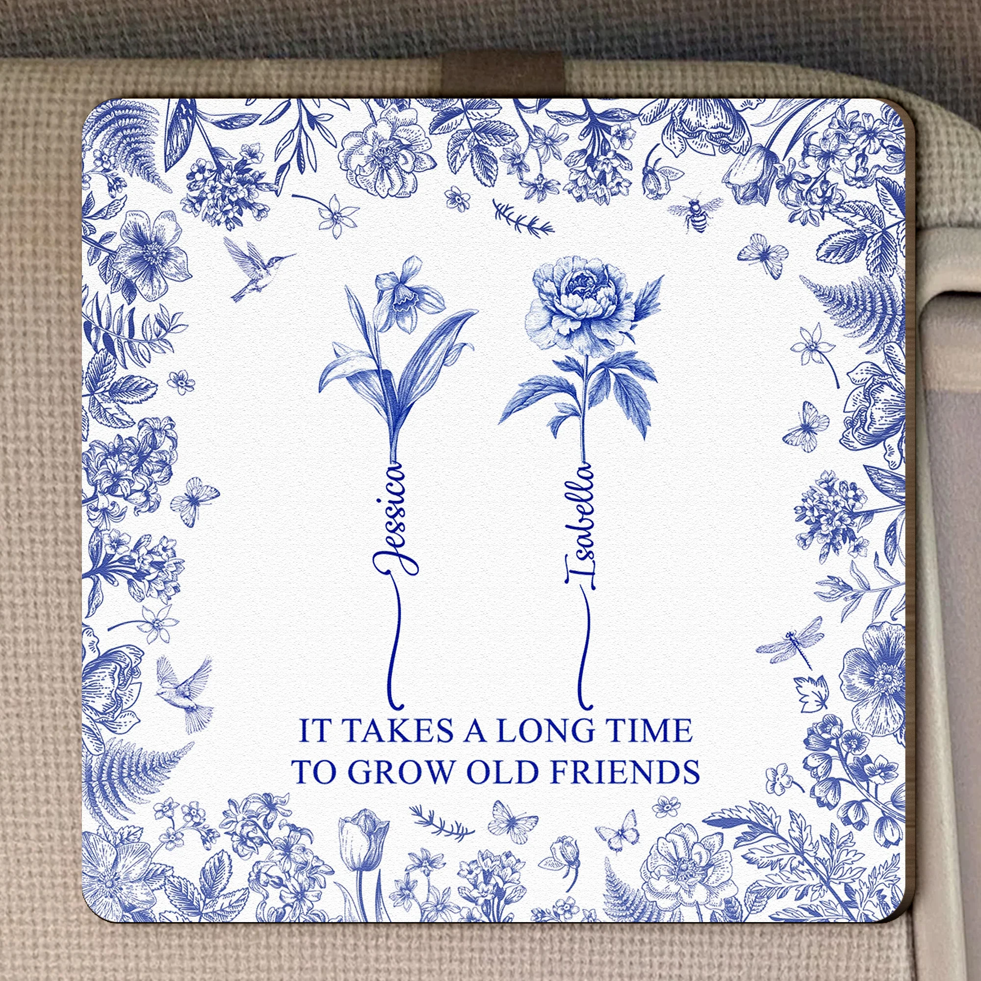 It Takes A Long Time To Grow Old Friends Custom Birth Flower - Personalized Wooden Car Visor Clip