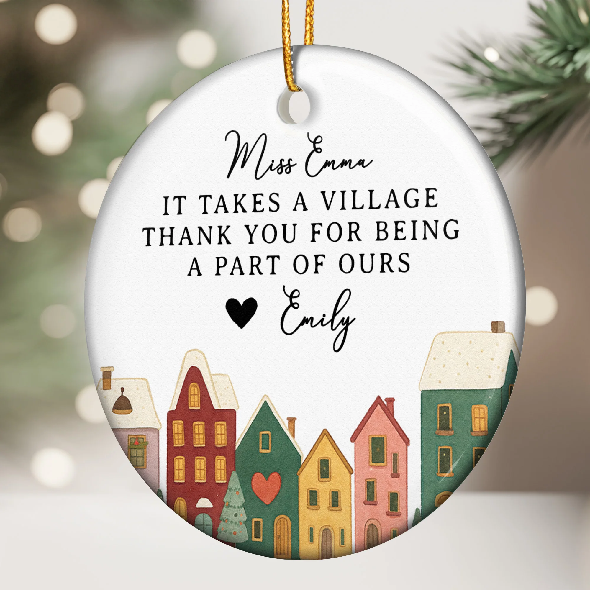 It Takes A Village Thank You Gift For Teacher Appreciation, Coworkers, Boss, Team - Personalized Ceramic Ornament - Image 2