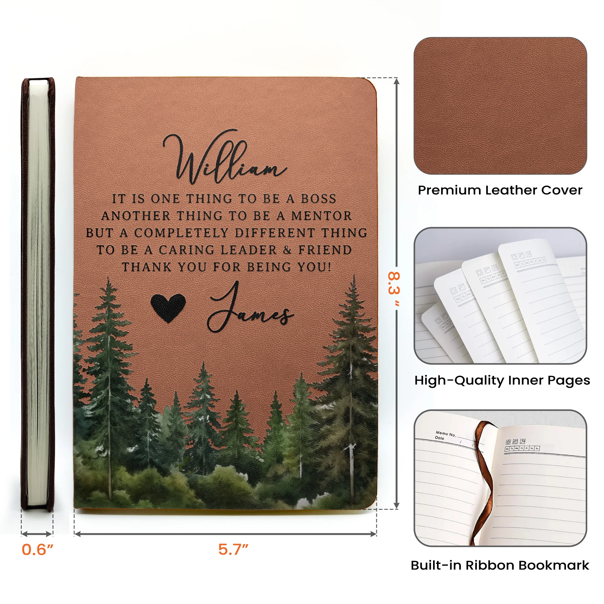It Takes A Village Thank You Gift For Teacher Appreciation, Coworkers, Boss, Team - Personalized Leather Journal - Image 7