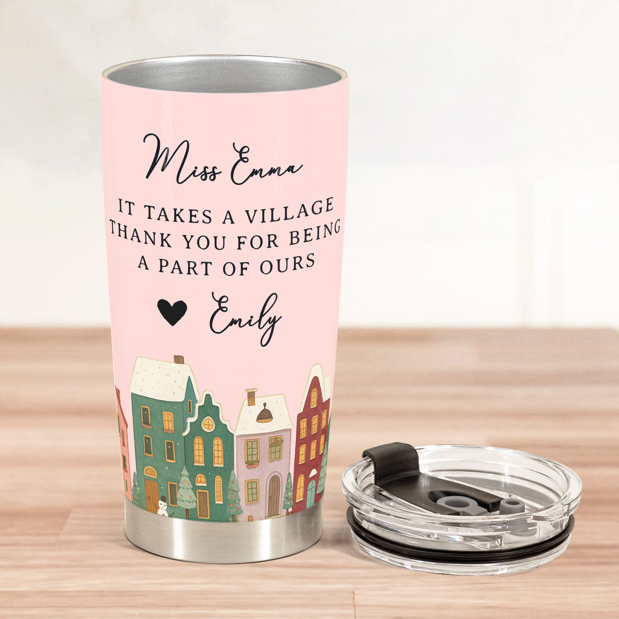 It Takes A Village Thank You Gift For Teacher Appreciation, Coworkers, Boss, Team - Personalized Tumbler Cup - Image 2