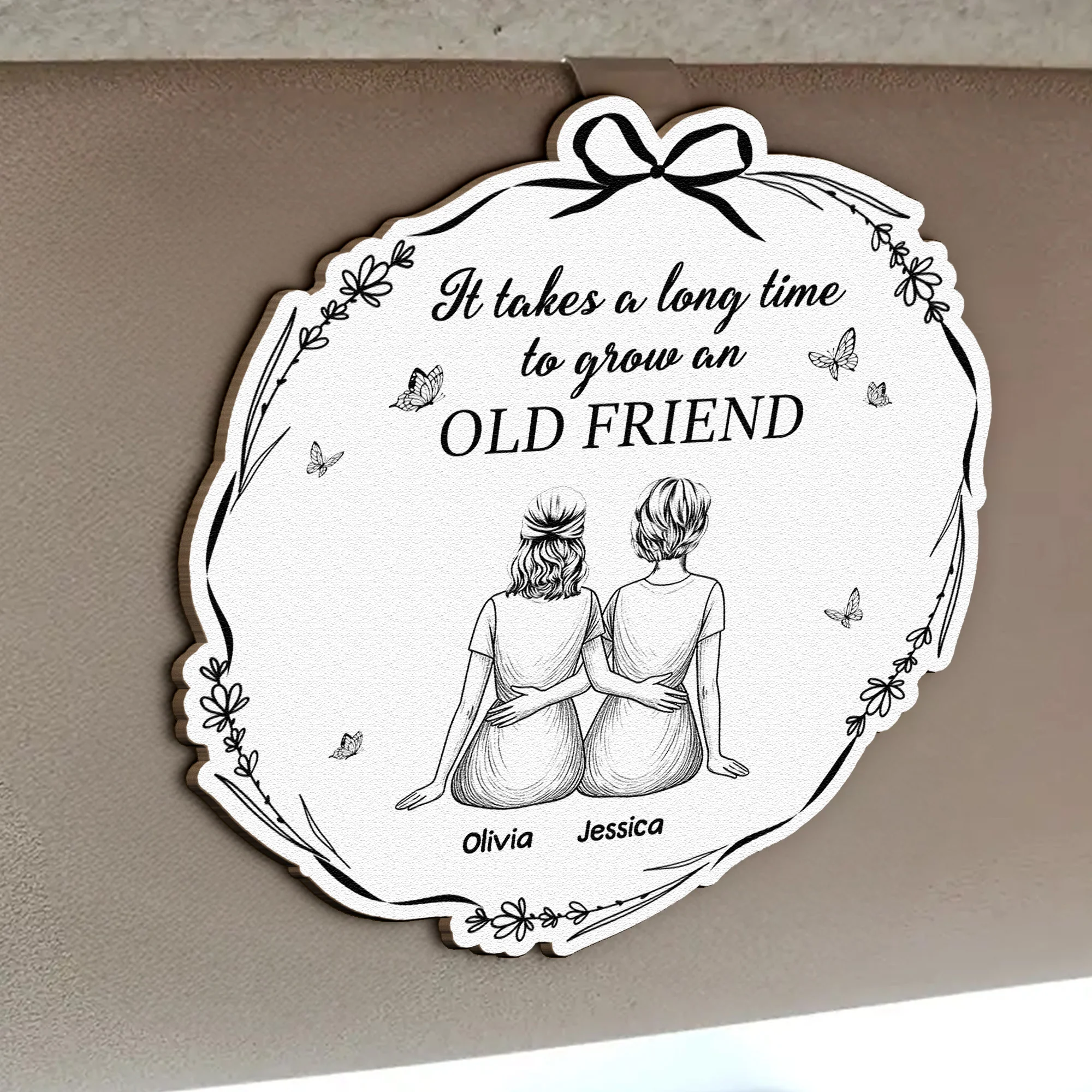 It Takes Long Time To Grow Old Friends - Personalized Wooden Car Visor Clip - Image 2