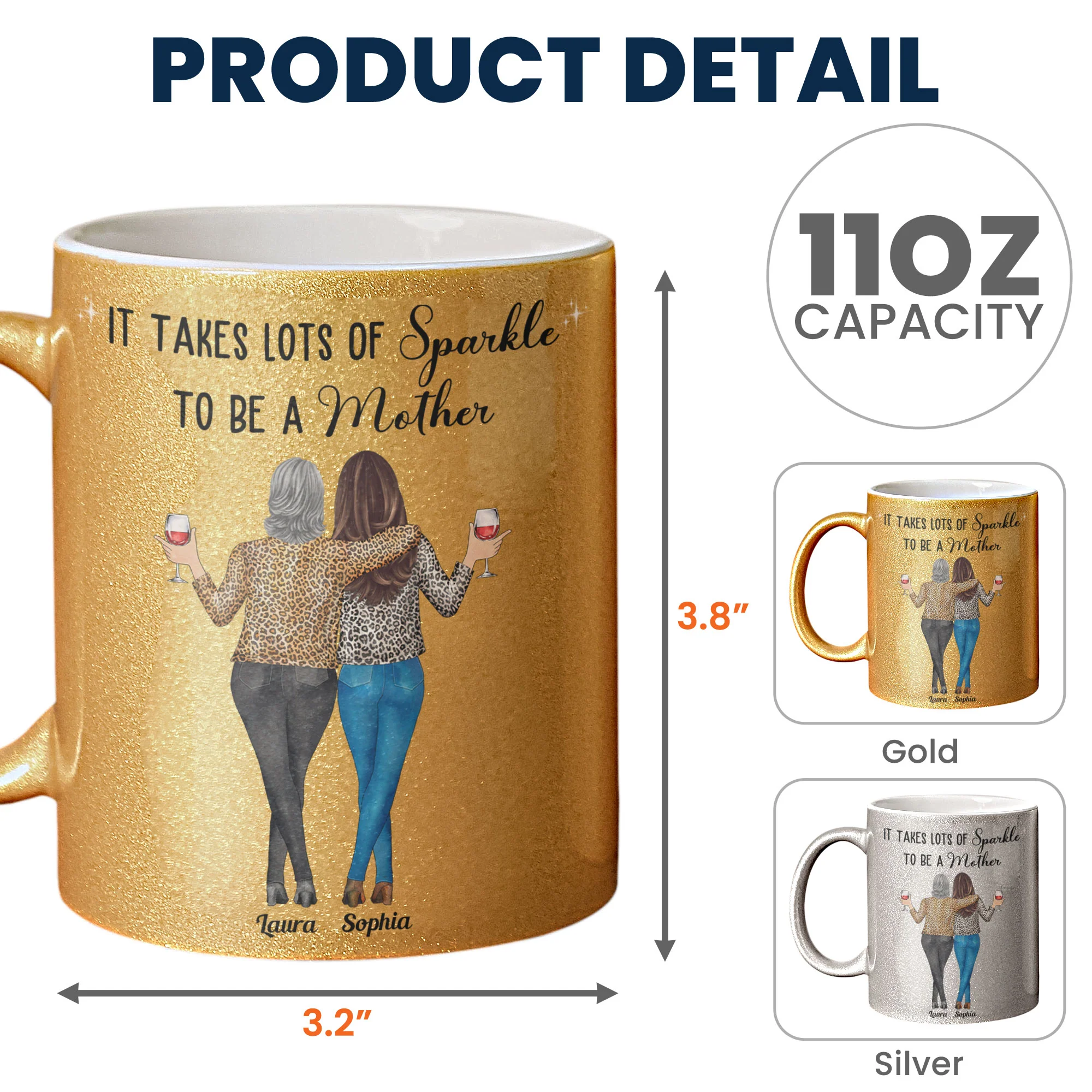 It Takes Lots Of Sparkle To Be A Mother - Personalized Glitter Coffee Mug - Image 4