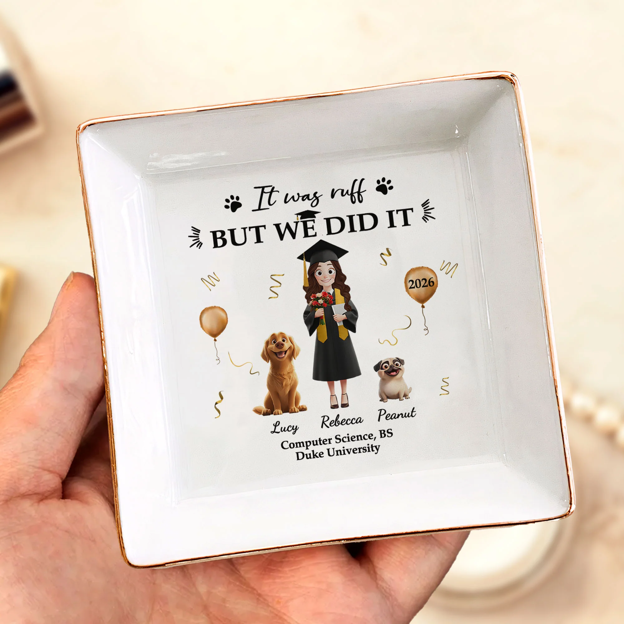 It Was Ruff But We Did It - Personalized Jewelry Dish - Image 2