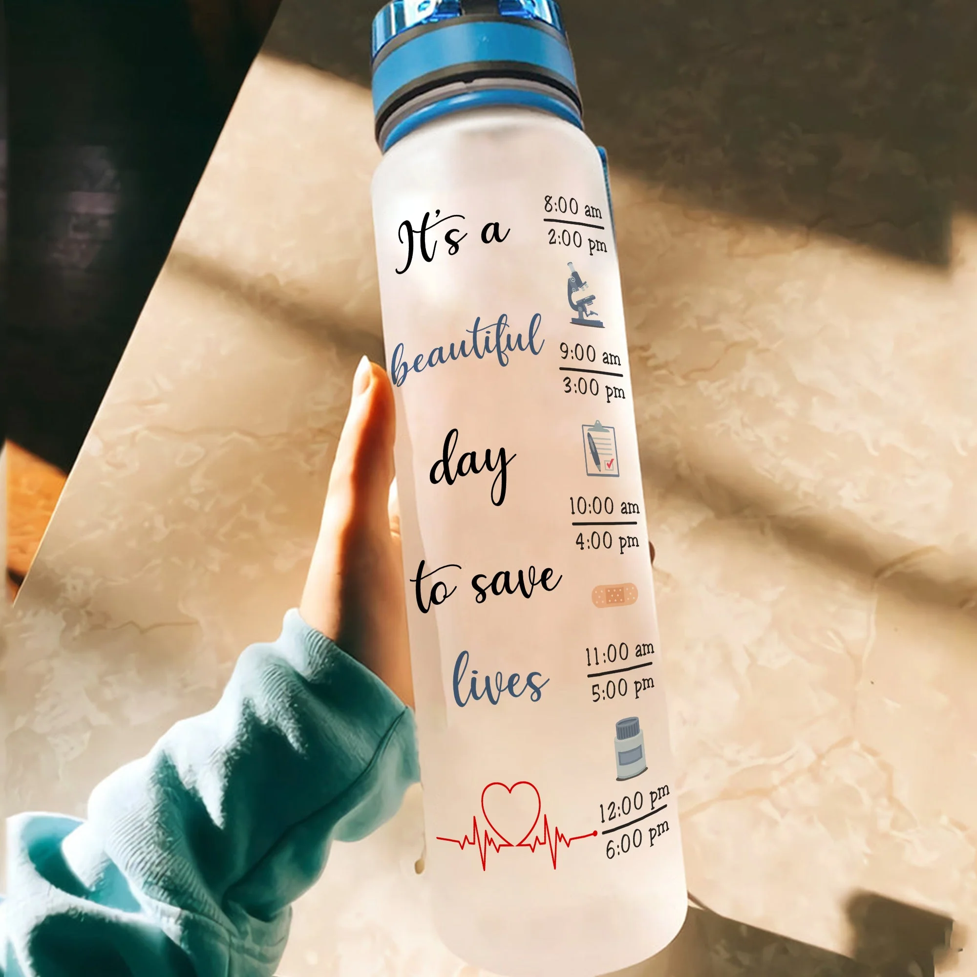 Its A Beautiful DayTo Save Lives - Personalized Water Tracker Bottle - Birthday Gift For Nurse Doctor - Image 4