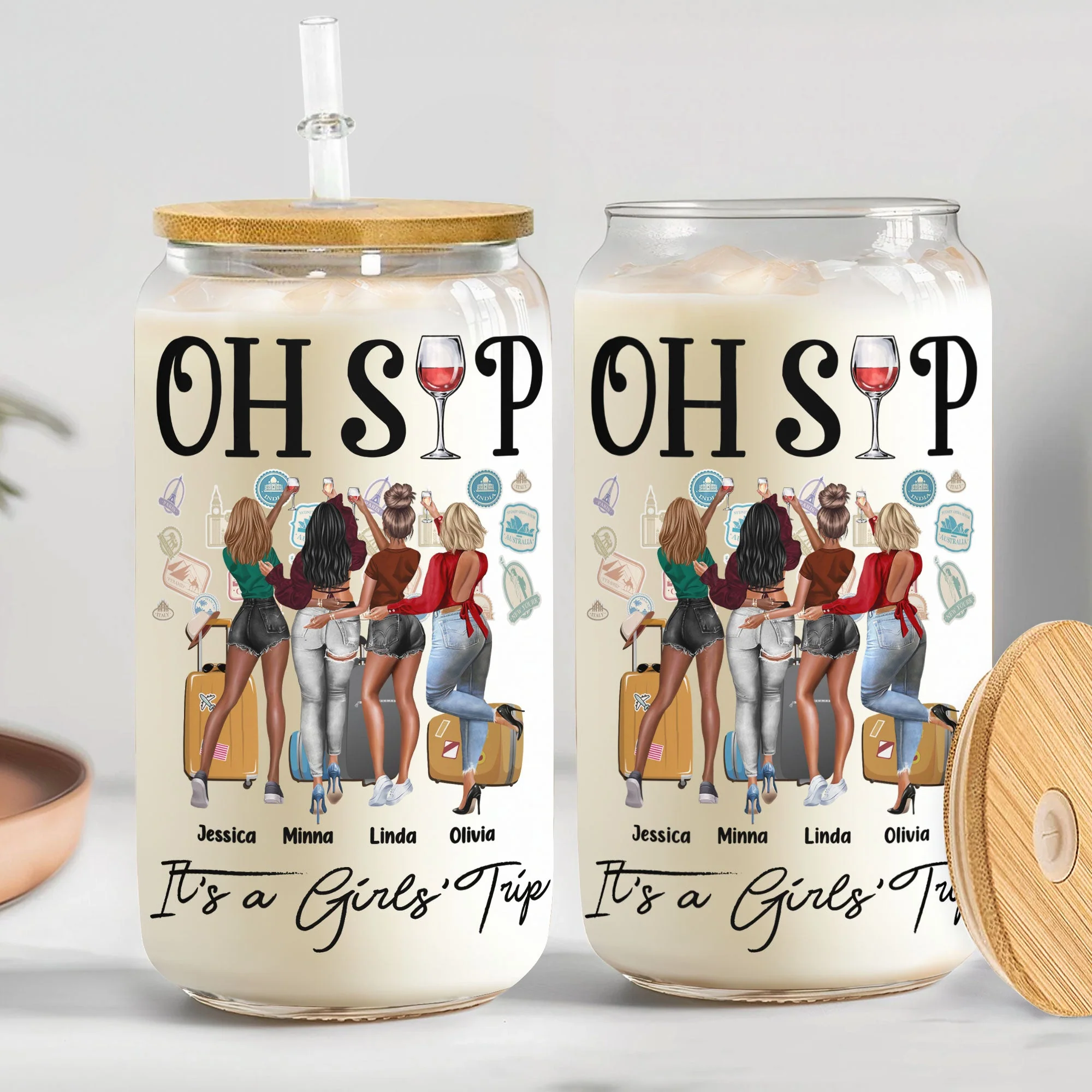 It's A Girls' Trip - Personalized Clear Glass Cup - Image 2