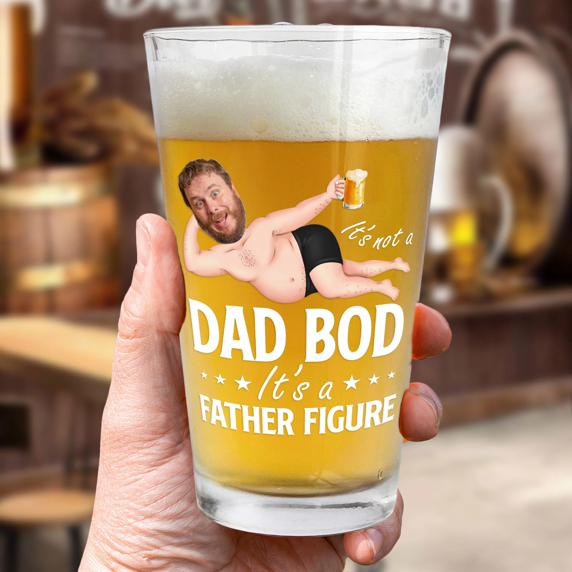 It's Not A Dad Bod It's A Father Figure Funny - Personalized Photo Beer Glass - Image 2