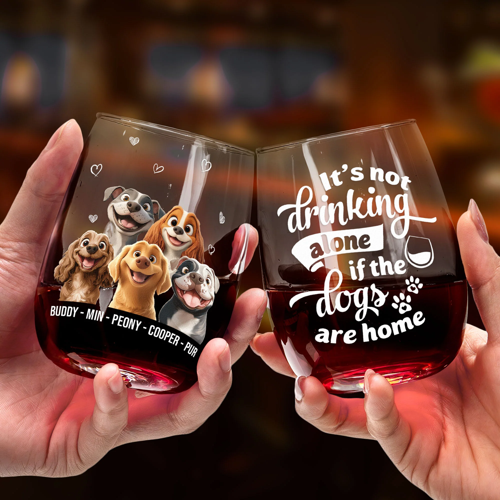 It's Not Drinking Alone If The Dog Is Home - Personalized Stemless Wine Glass - Image 3