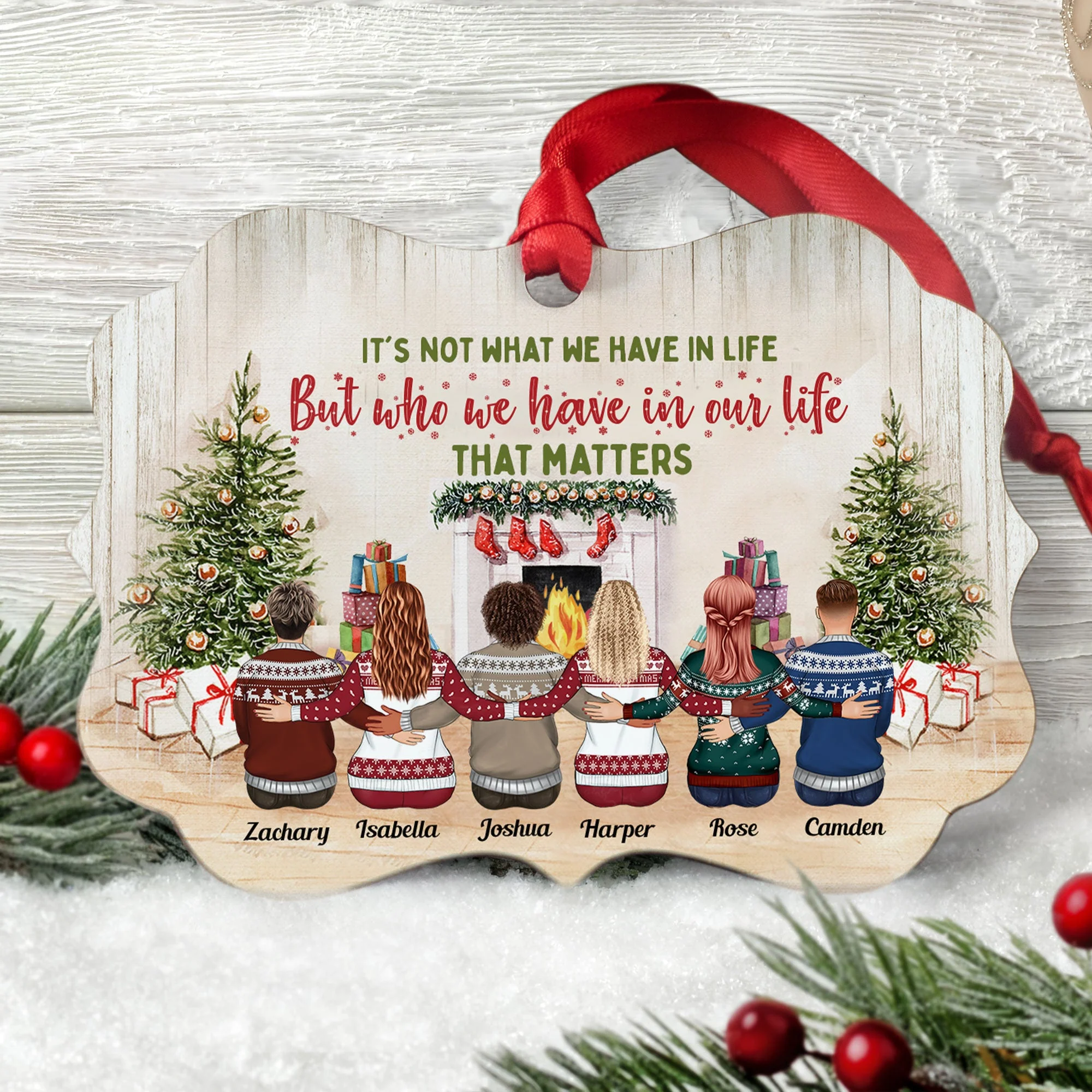 It's Not What We Have But Who We Have That Matters - Personalized Aluminum Ornament - Christmas Gift For Friends - Family Hugging - Image 2