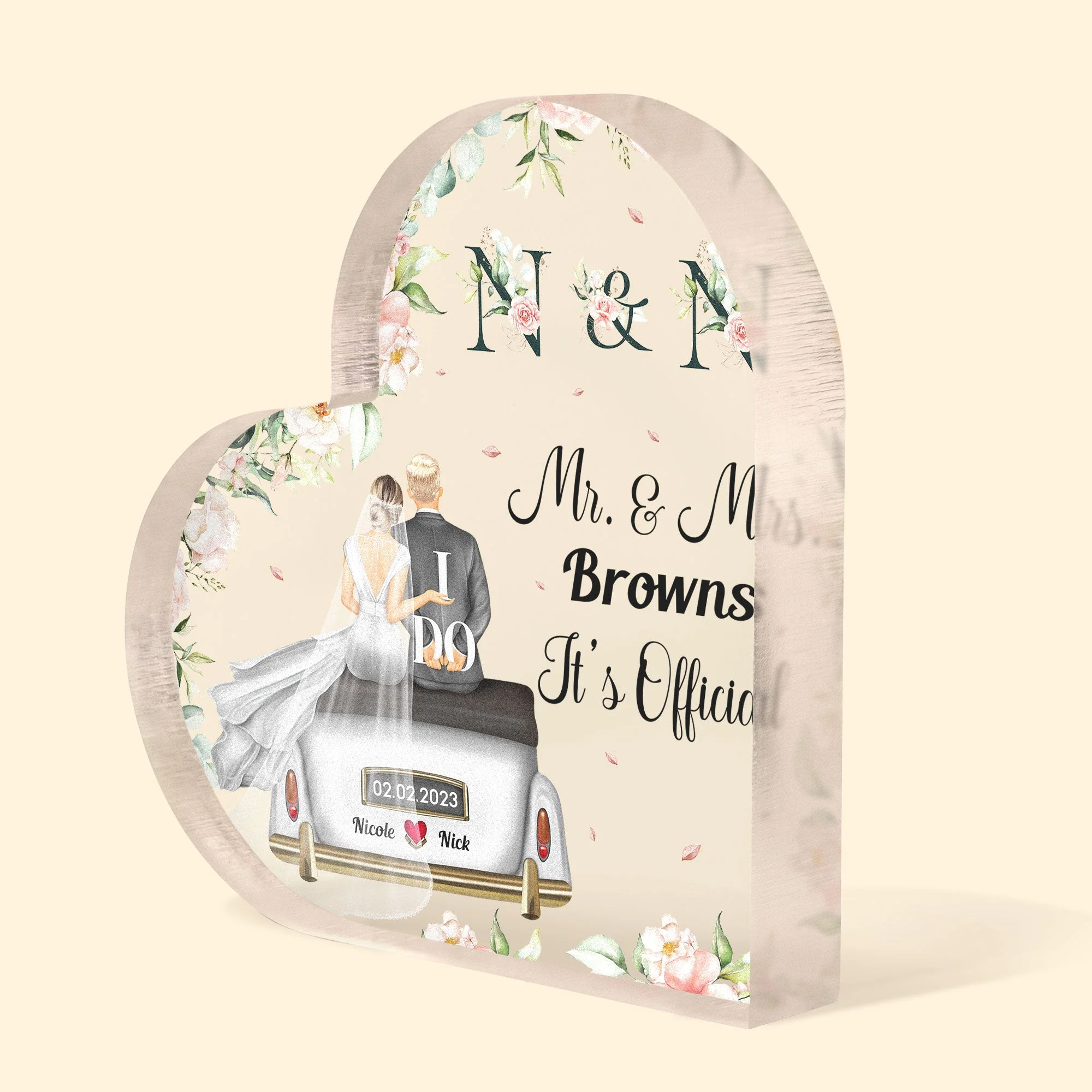 It's Official Mr. & Mrs. - Personalized Heart Shaped Acrylic Plaque - Image 2