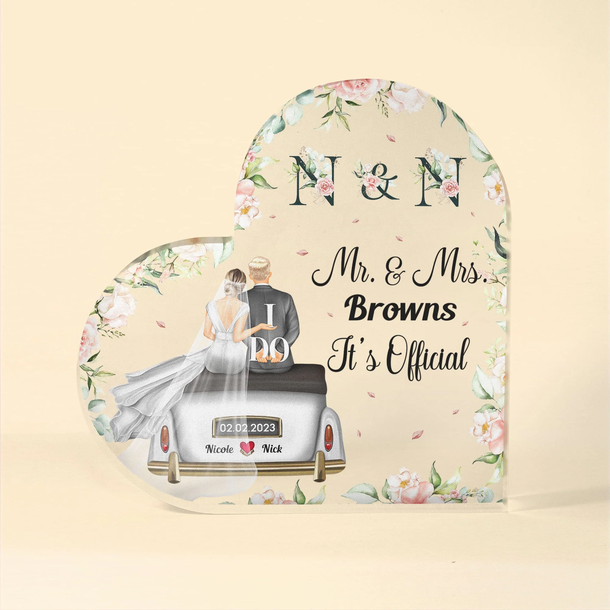 It's Official Mr. & Mrs. - Personalized Heart Shaped Acrylic Plaque - Image 4