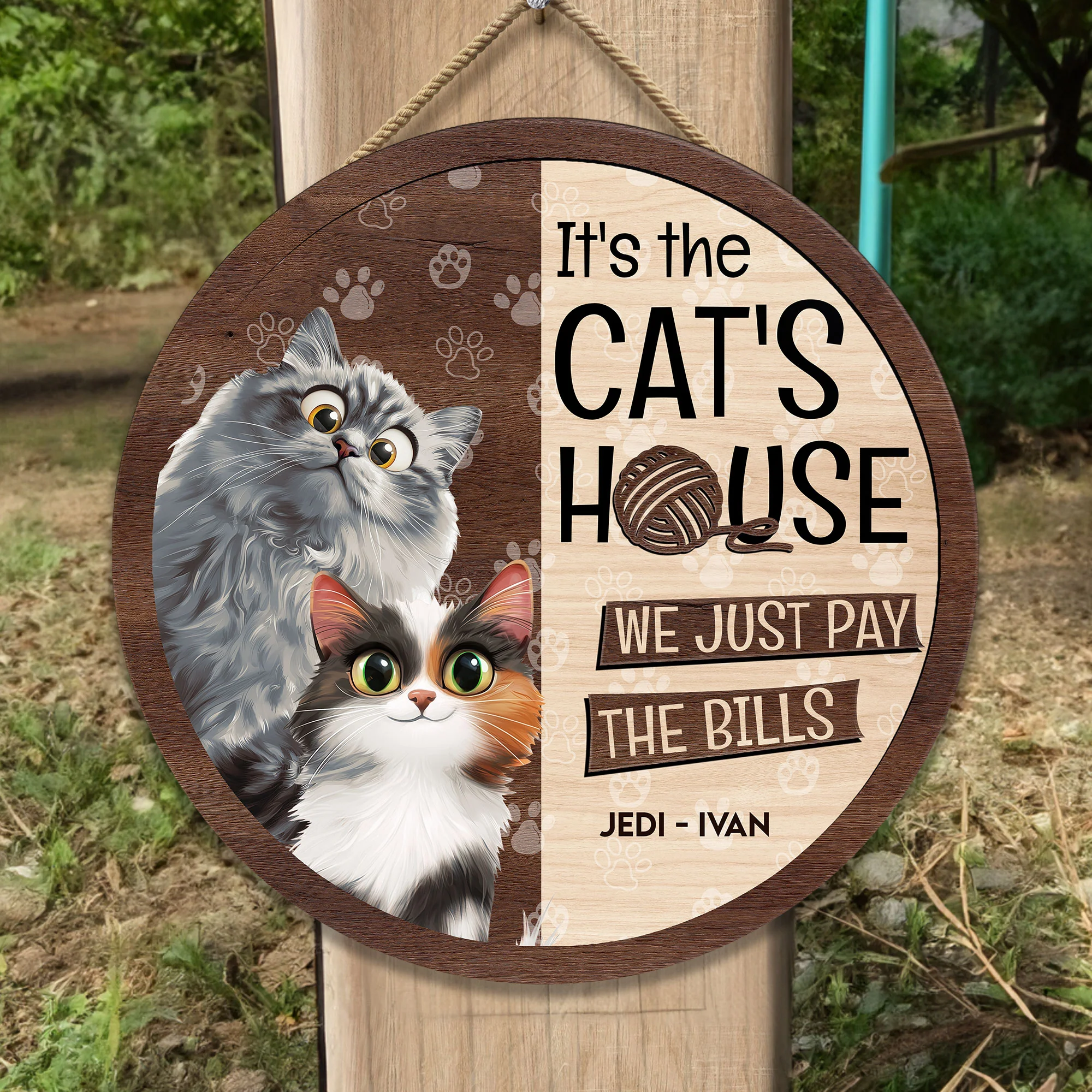 It's The Cat's House We Just Pay The Bills - Personalized Wood Sign - Image 2