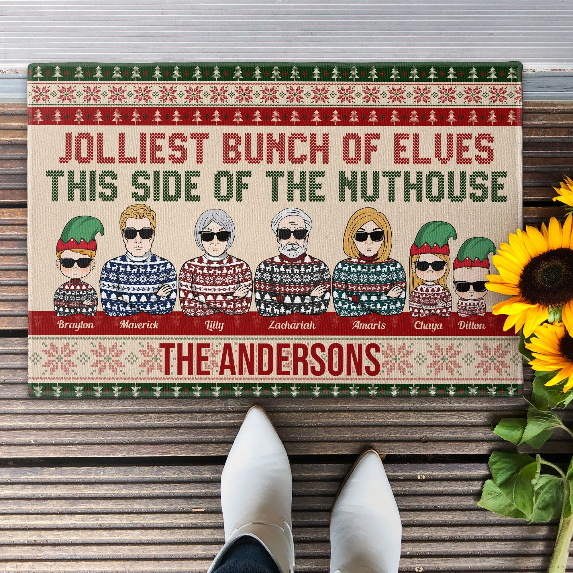 Jolliest Bunch Of Elves This Side Of The Nuthouse - Personalized Doormat - Christmas, New Year Gift For Family Members, Dad, Mom, Kids, Grandpa, Grandma - Image 2