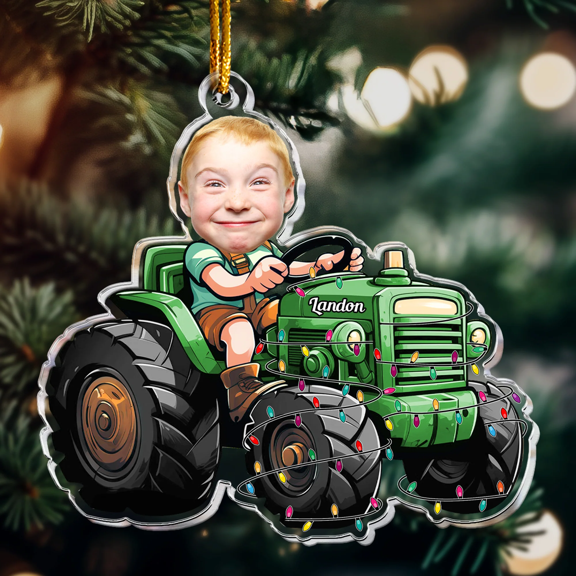 Just A Boy Who Loves Tractor Custom Kid Face - Personalized Acrylic Photo Ornament - Image 2