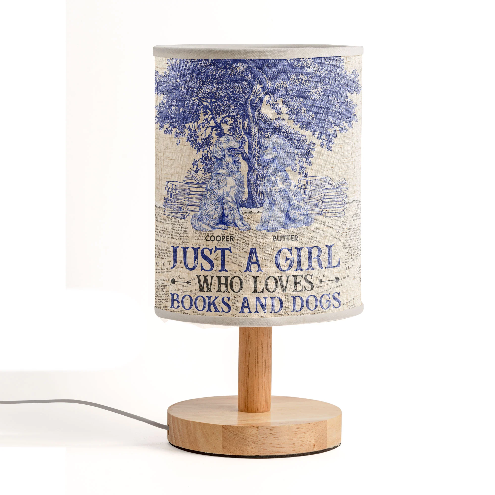 Just A Girl Who Loves Books And Dogs Toile De Jouy - Personalized Fabric Lamp - Image 2