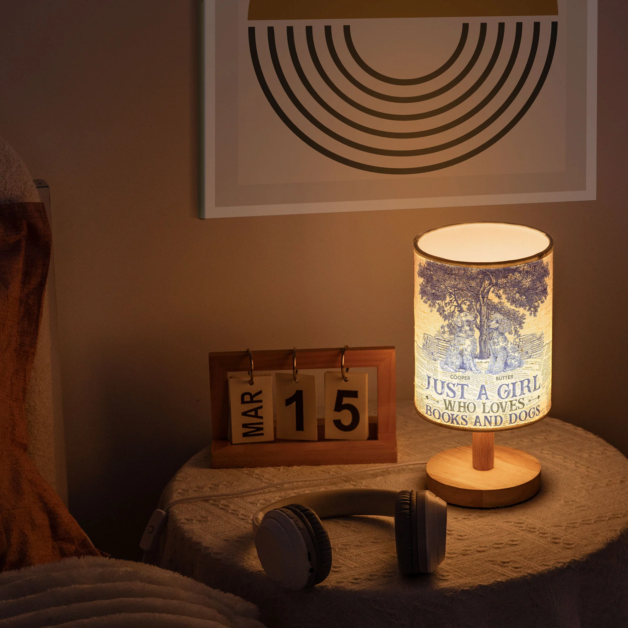 Just A Girl Who Loves Books And Dogs Toile De Jouy - Personalized Fabric Lamp - Image 5