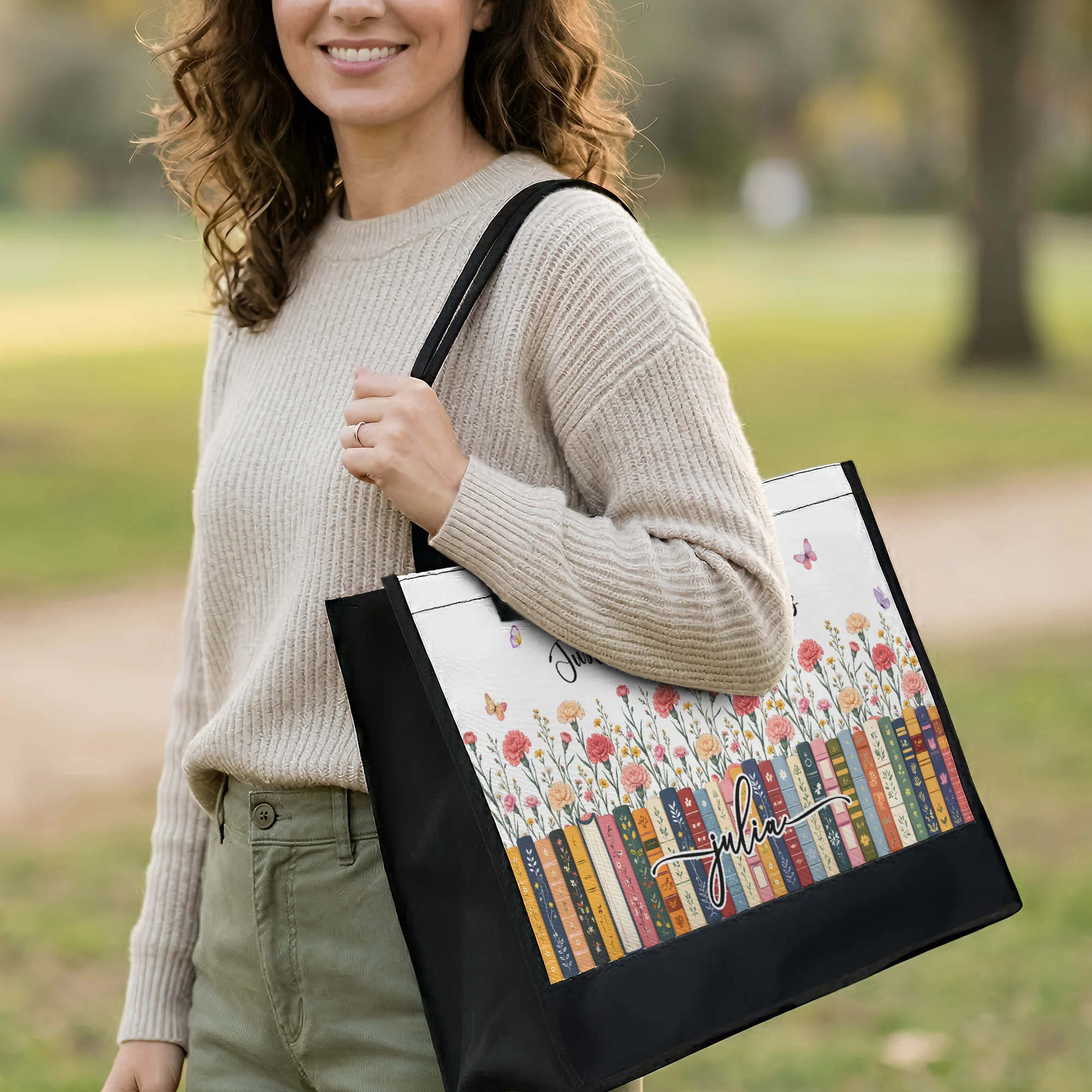 Just A Girl Who Loves Books - Custom Name, Quote & Birth Flower - Personalized Tote Bag - Image 3