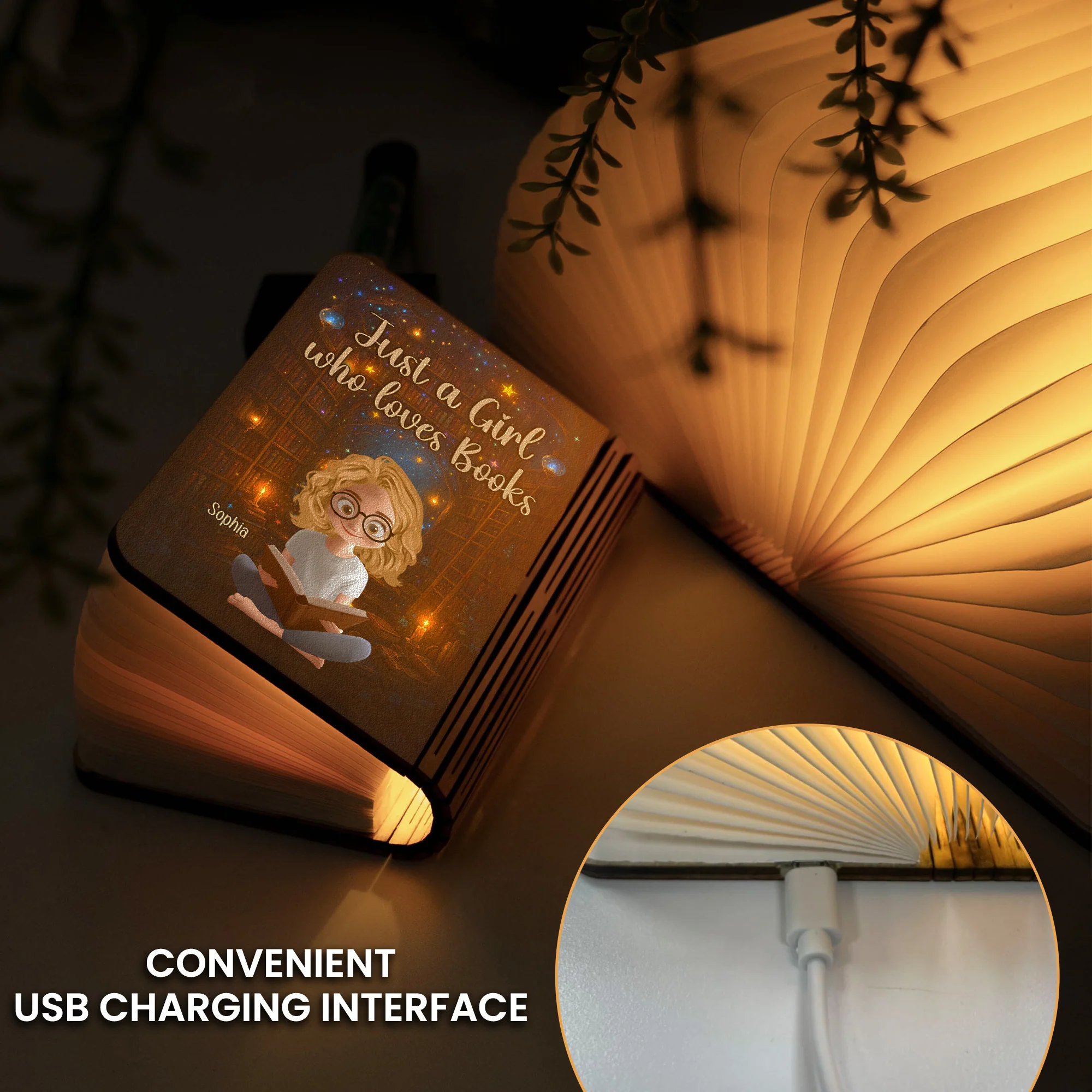Just A Girl Who Loves Books - Fantasy Bookshelf - Personalized Book Lamp - Image 5