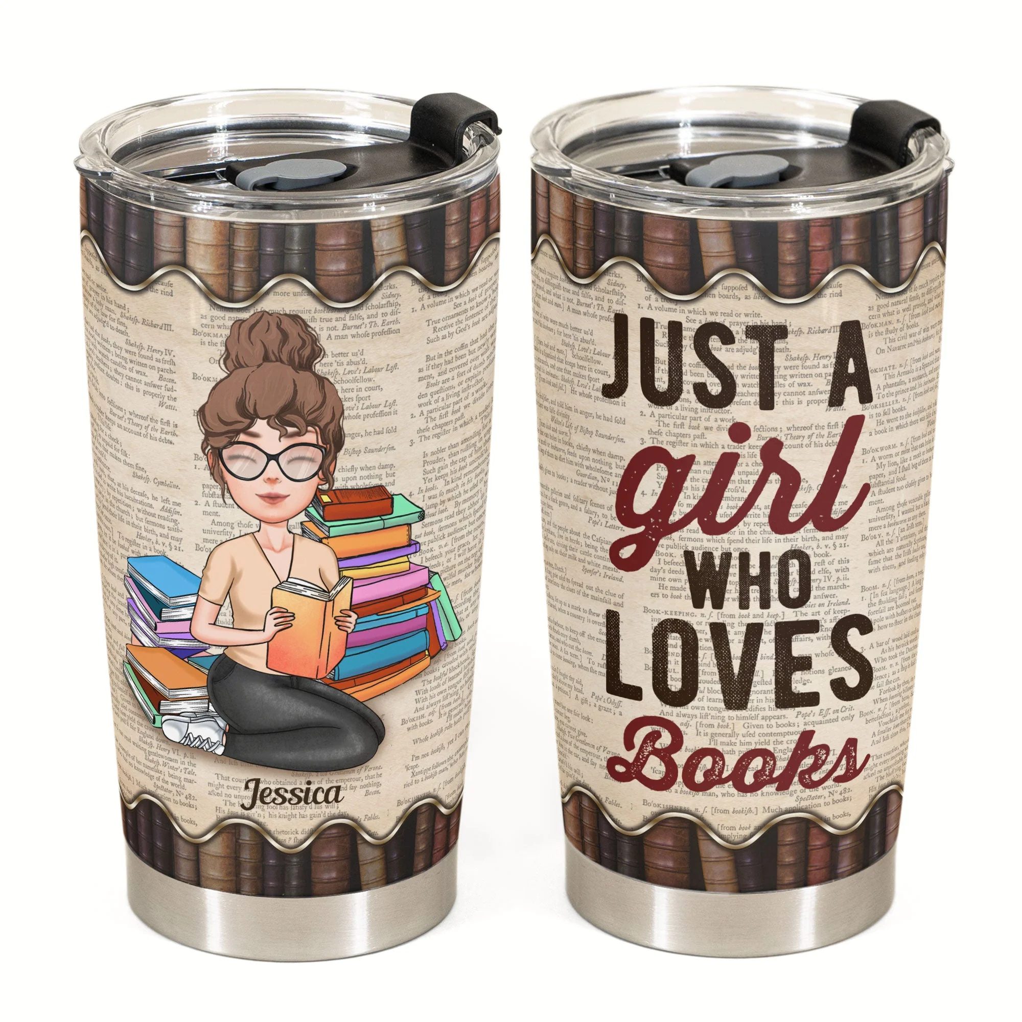 Just A Girl Who Loves Books - Girl Illustration - Personalized Tumbler - Birthday Gift For Book Lover, Bookworms - Image 2