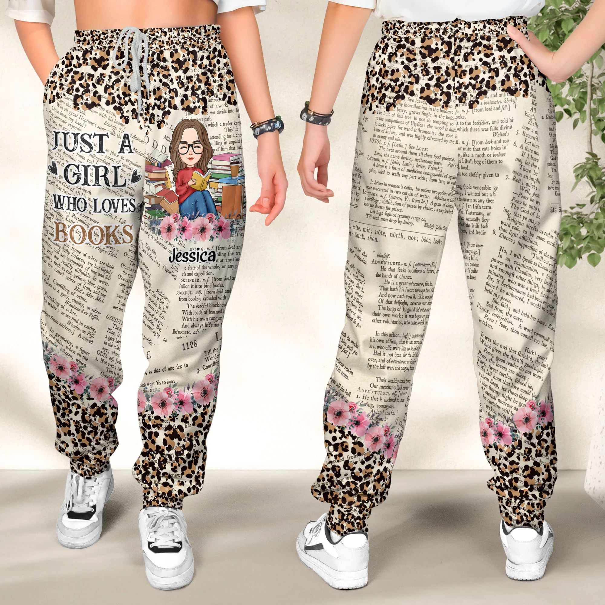 Just A Girl Who Loves Books Leopard Style - Personalized Sweatpants - Image 2