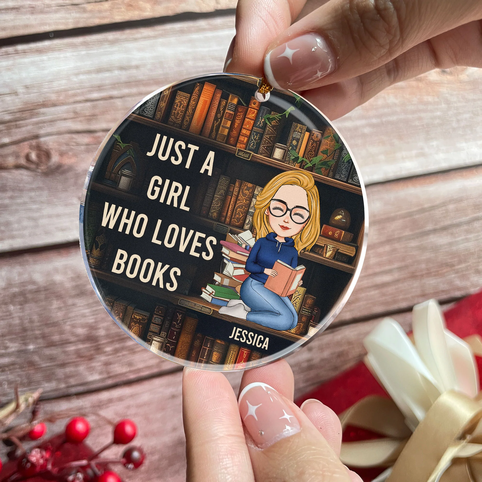 Just A Girl Who Loves Books - Personalized Acrylic Ornament - Image 2
