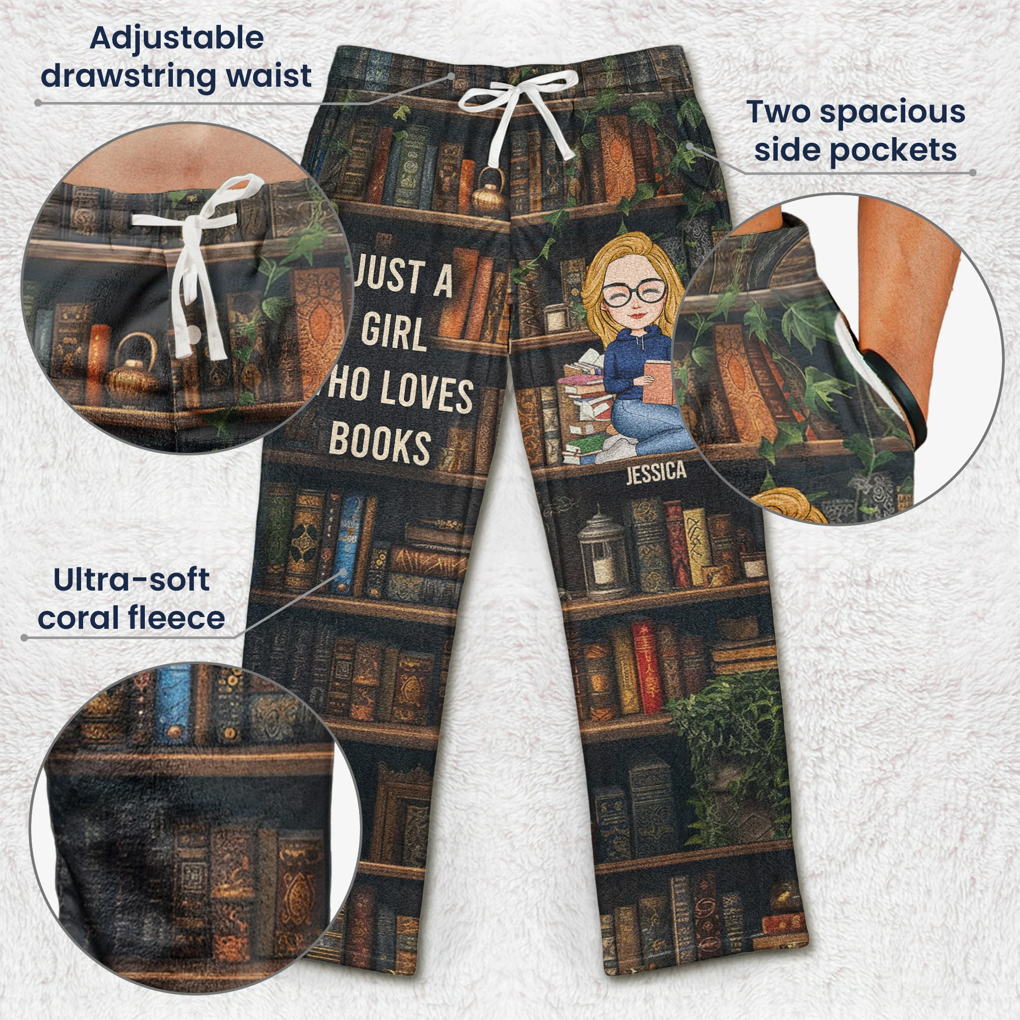 Just A Girl Who Loves Books - Personalized Fleece Pajama Pants - Image 5