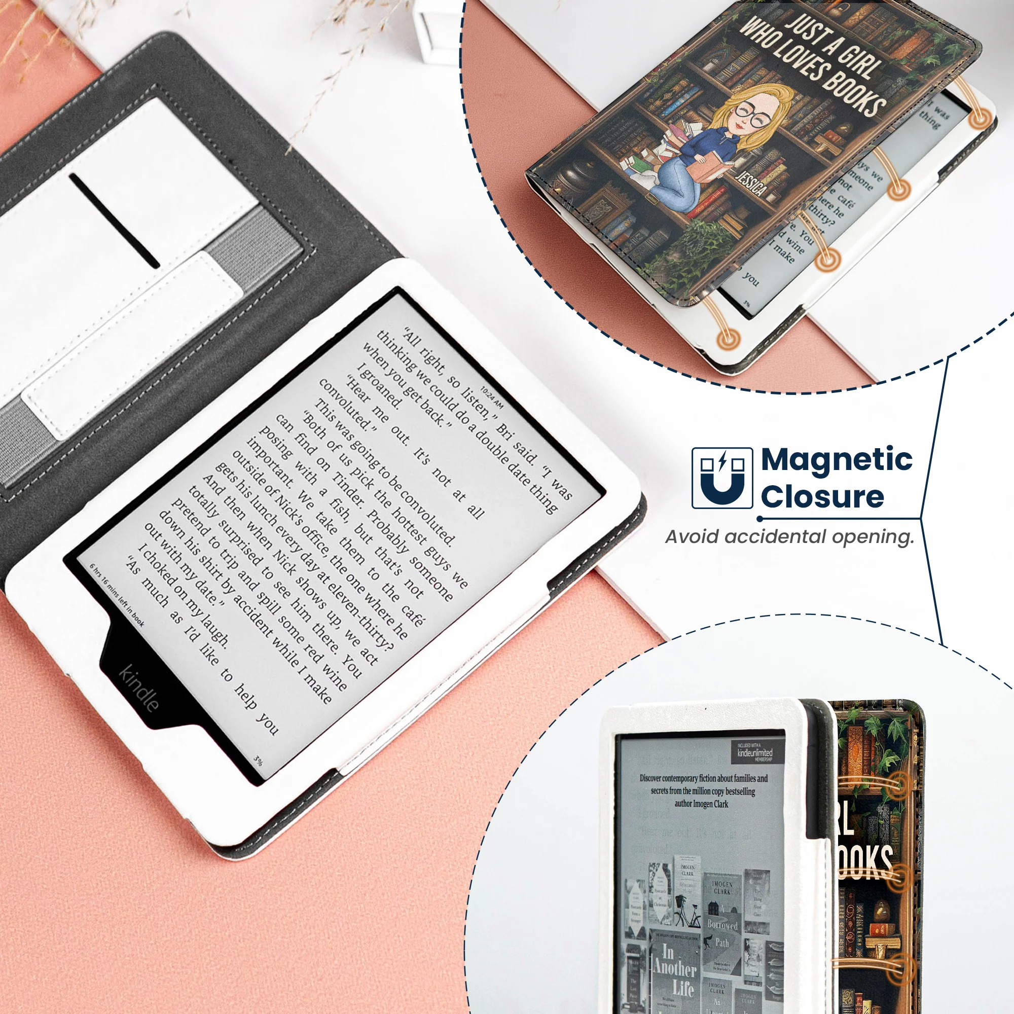 Just A Girl Who Loves Books - Personalized Kindle Paperwhite Case With Stand - Image 4