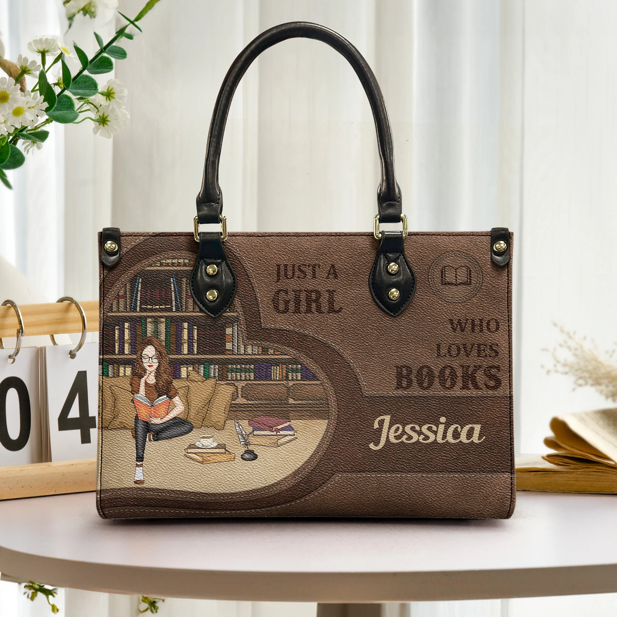 Just A Girl Who Loves Books - Personalized Leather Bag - Image 2