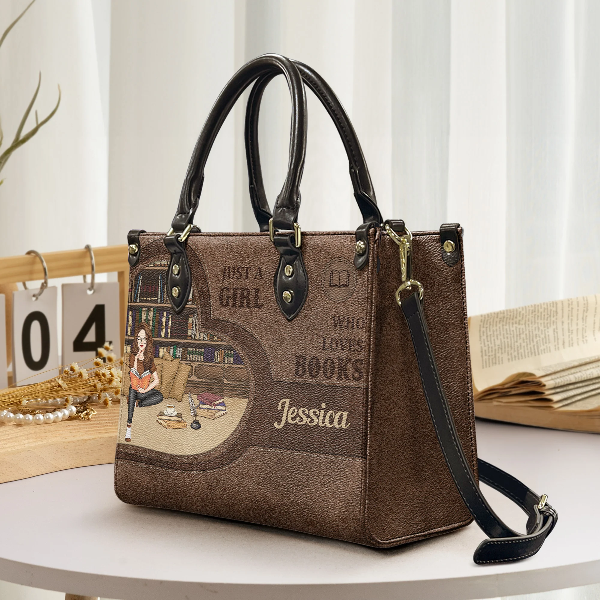 Just A Girl Who Loves Books - Personalized Leather Bag - Image 3