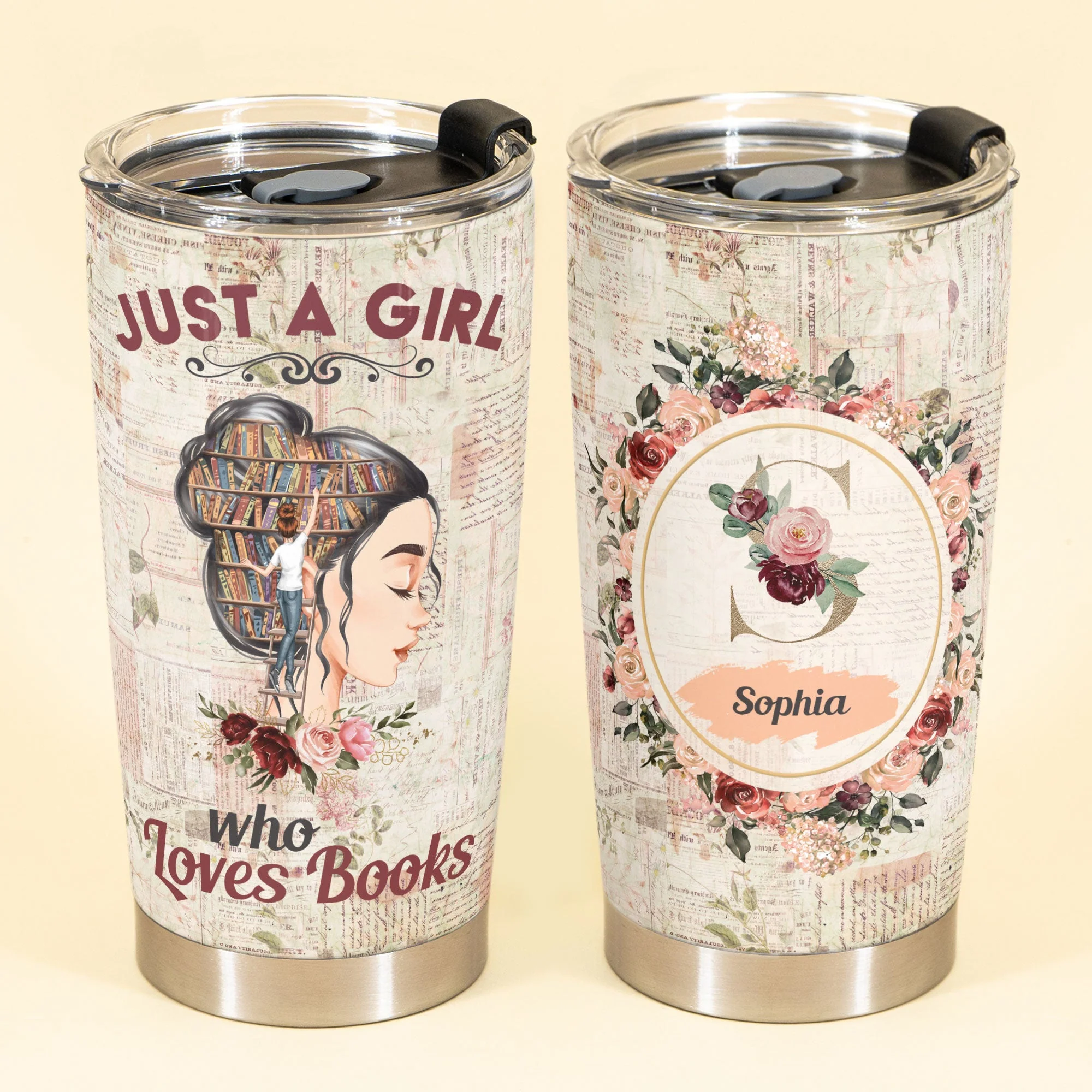Just A Girl Who Loves Books - Personalized Monogram Tumbler Cup - Image 3