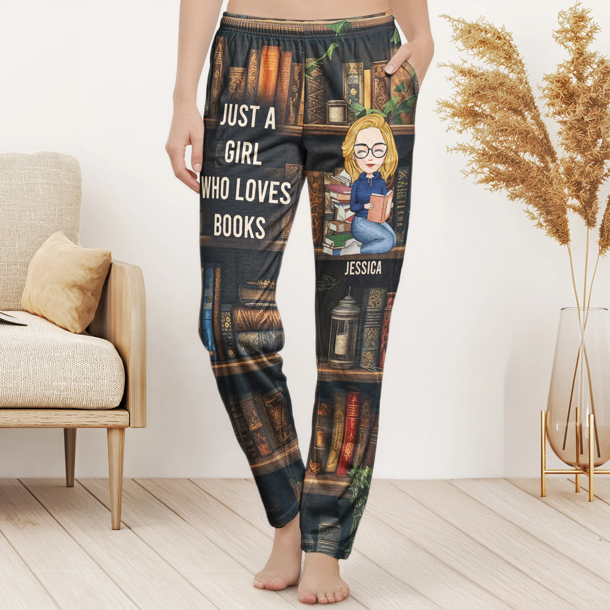 Just A Girl Who Loves Books - Personalized Sweatpants, Lounge Pants With Pockets, Custom Pajama Pants, Jogger Sweatpants, Gift For Her - Image 2