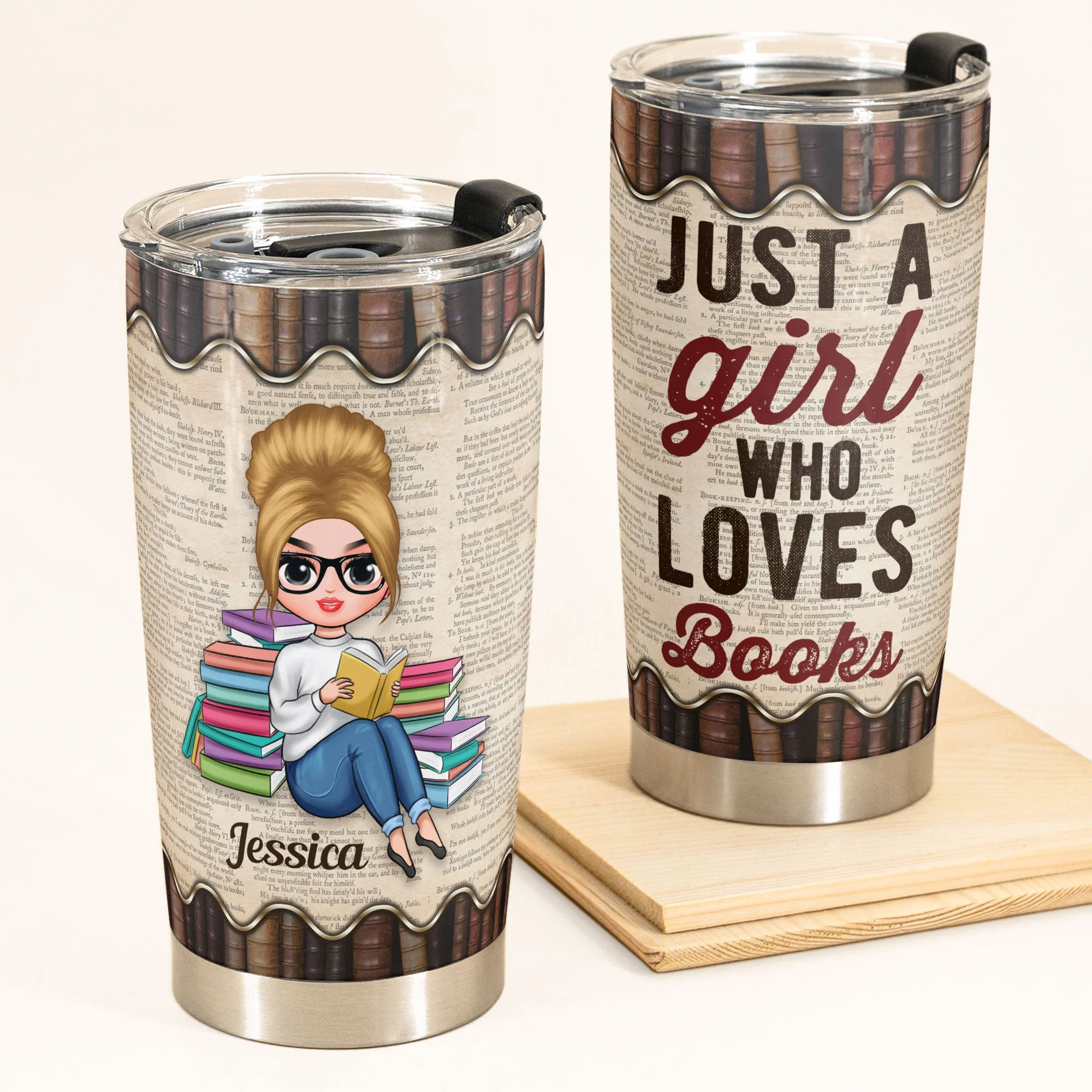 Just A Girl Who Loves Books - Personalized Tumbler Cup - Chibi Girl