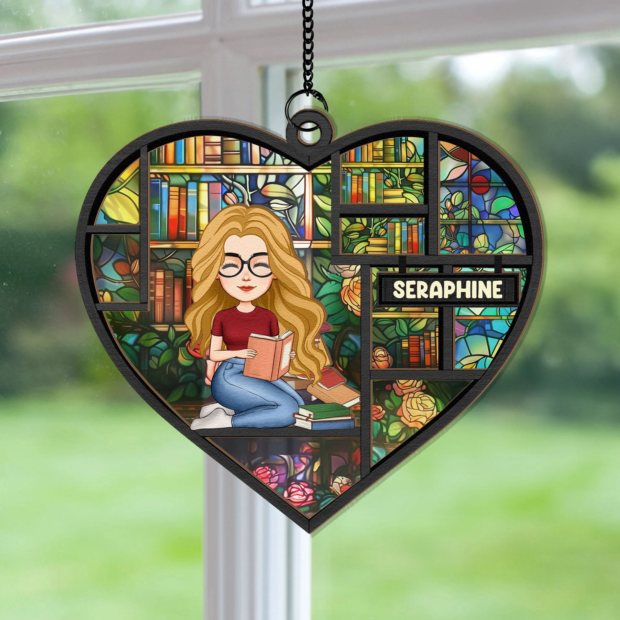 Just A Girl Who Loves Books - Personalized Window Hanging Suncatcher Ornament - Image 2