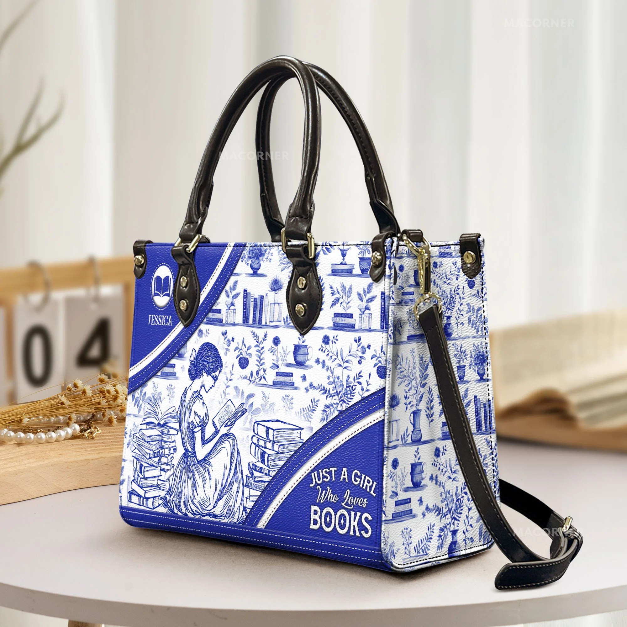 Just A Girl Who Loves Books Toile De Jouy - Personalized Leather Bag - Image 2