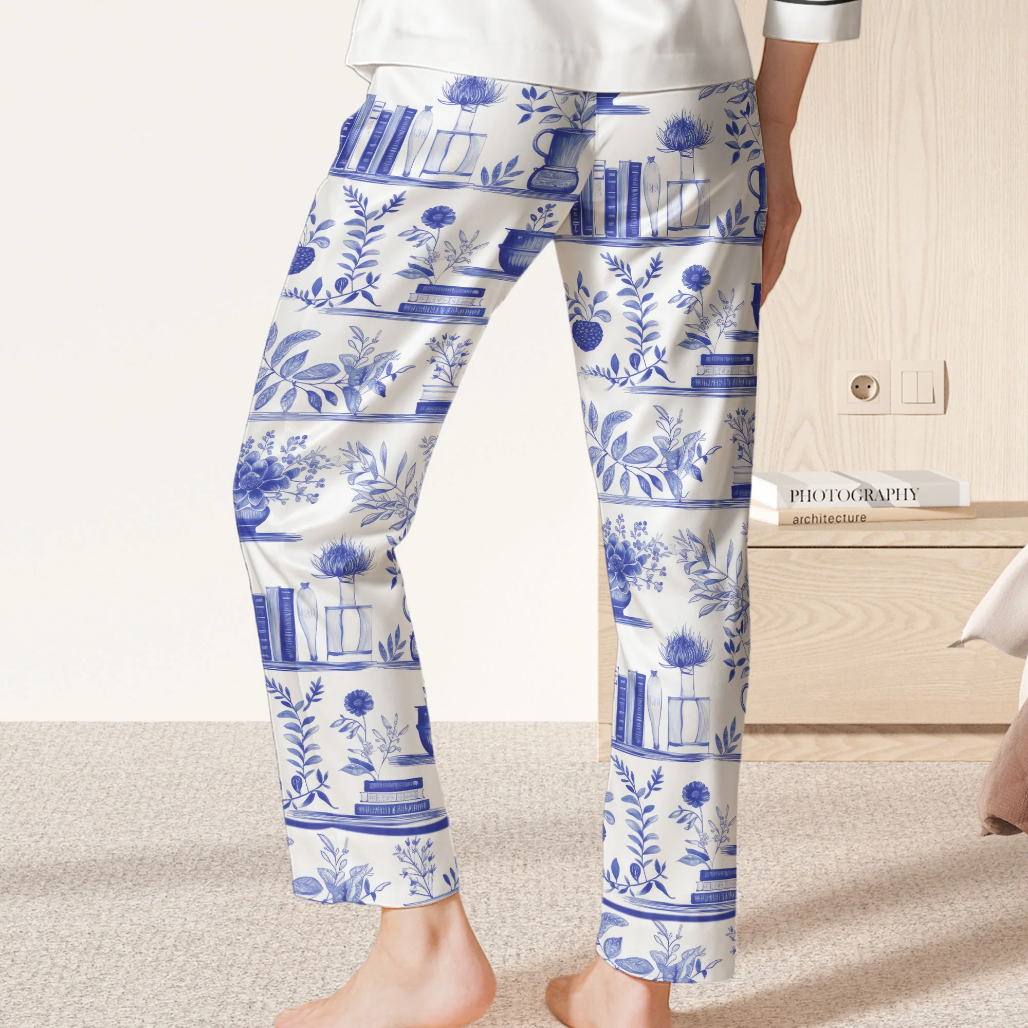 Just A Girl Who Loves Books Toile De Jouy - Personalized Satin Pajama Pants - Image 3