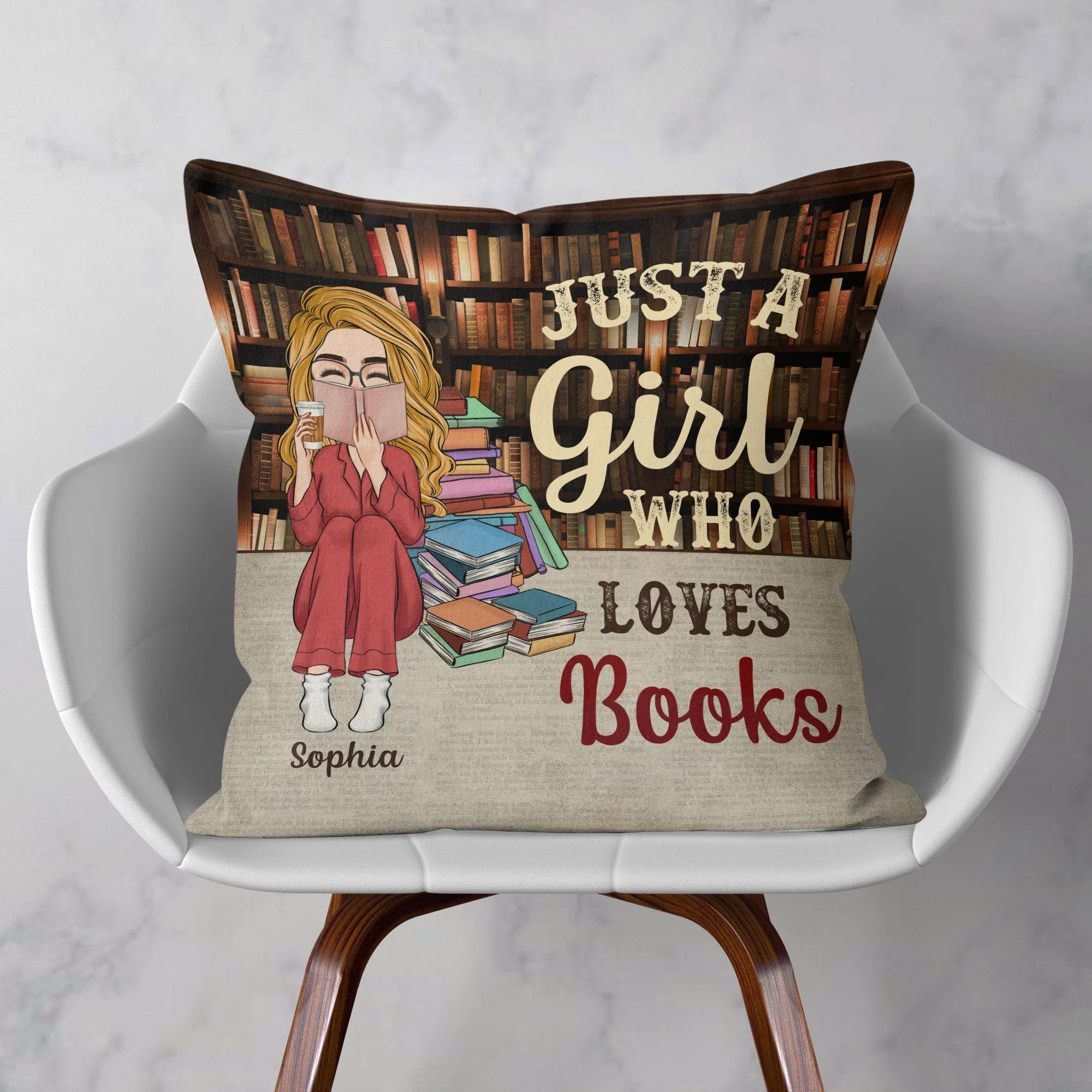 Just A Girl Who Loves Books Vintage Version - Personalized Pillow (Insert Included) - Image 2