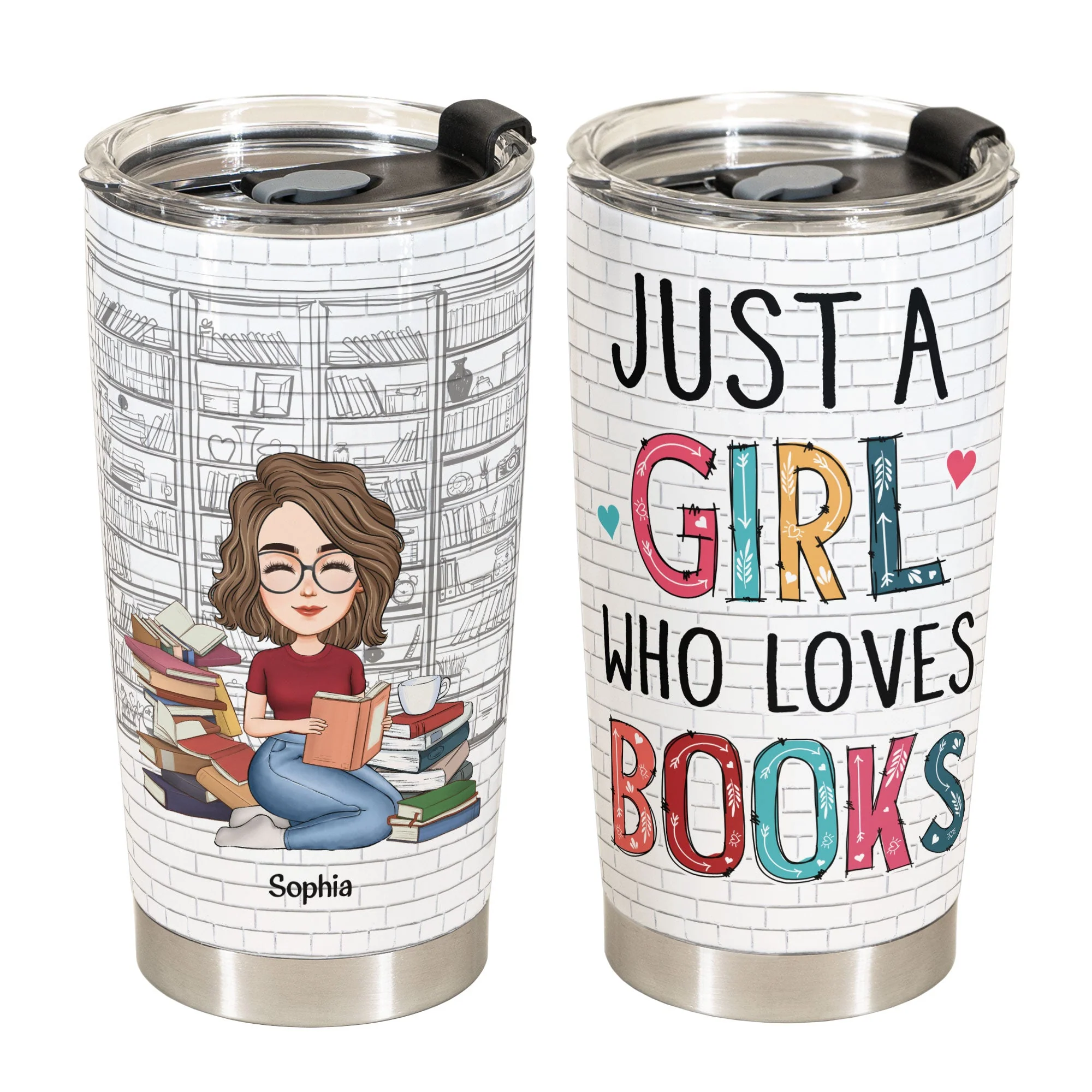 Just A Girl Who Loves Books - Vintage Version - Personalized Tumbler Cup - Birthday, New Year, Christmas Gift For Book Lovers, Bookworm - Image 2