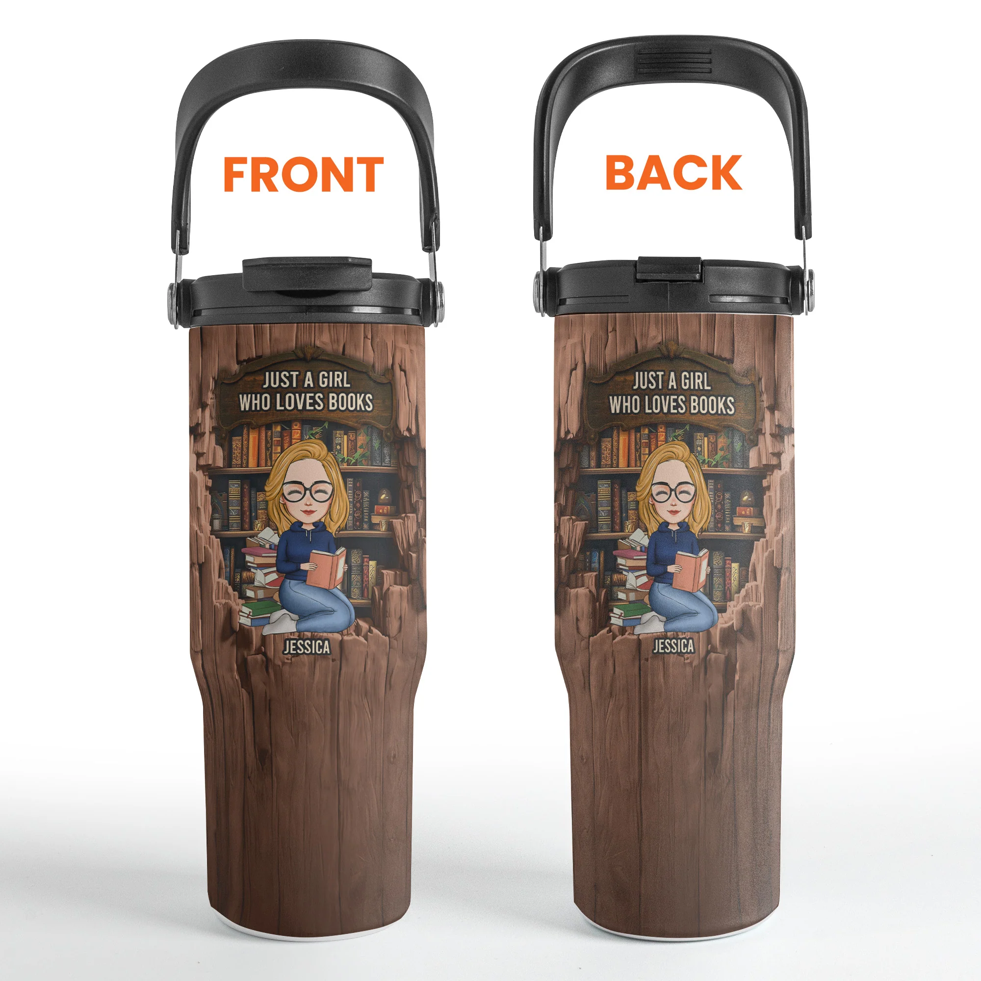 Just A Girl Who Loves Books-Wood Effect - Personalized 30oz Tumbler With Handle - Image 6