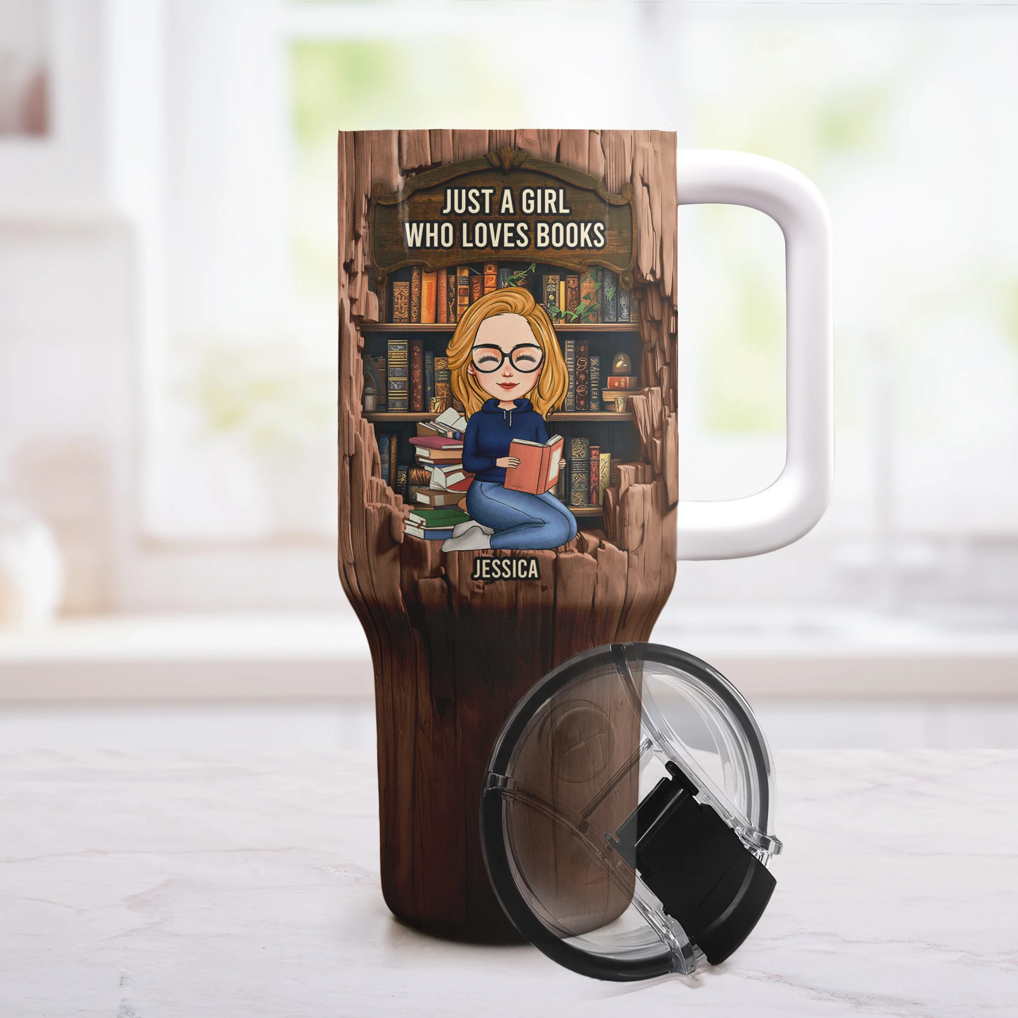 Just A Girl Who Loves Books-Wood Effect - Personalized 40oz Tumbler With Straw - Image 2