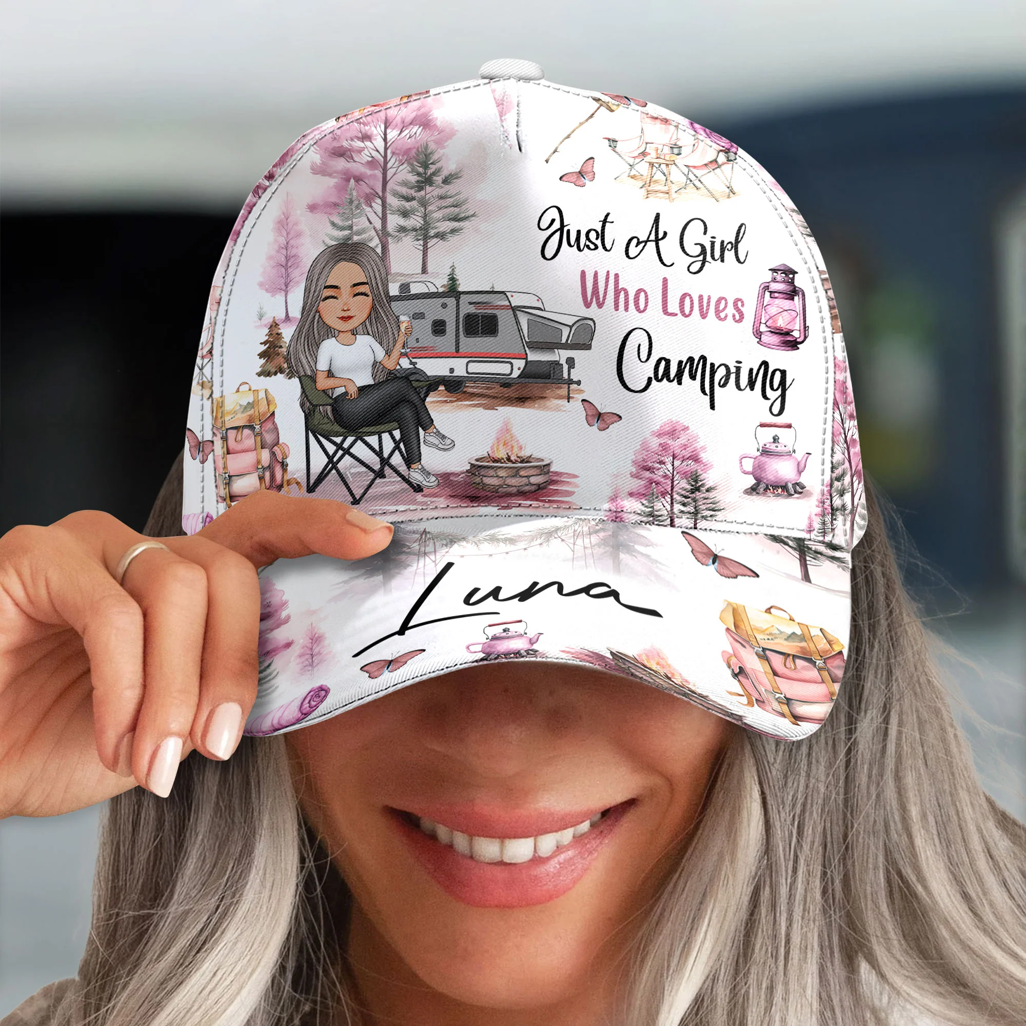 Just A Girl Who Loves Camping Camping Queen Coquette Ver - Personalized Classic Cap - Image 4