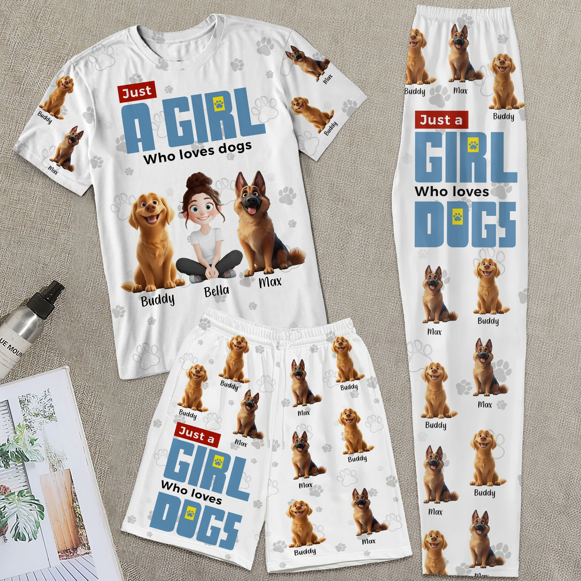 Just A Girl Who Loves Dogs - Personalized Pajama Shorts Set - Image 2